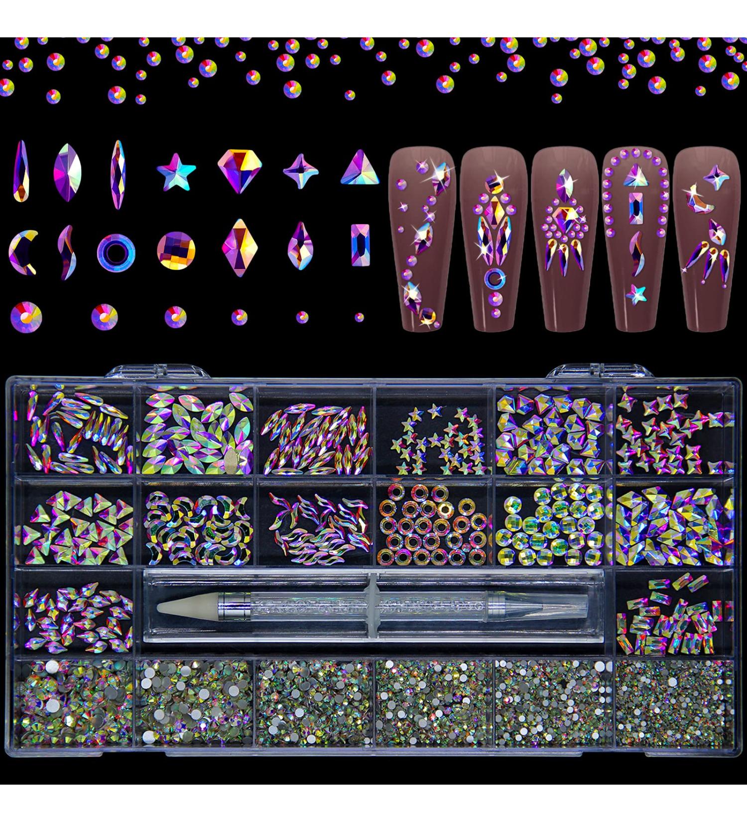 3830pcs Nail Rhinestones Gems Kit - 3D Crystal Diamond Stones, Mixed Shapes, Round Flat Rhinestones - Includes Nail Jewels Wax Pen & Gift Box - for Acrylic Nail Art DIY Crafts - Buy Online on SooperMarket.com