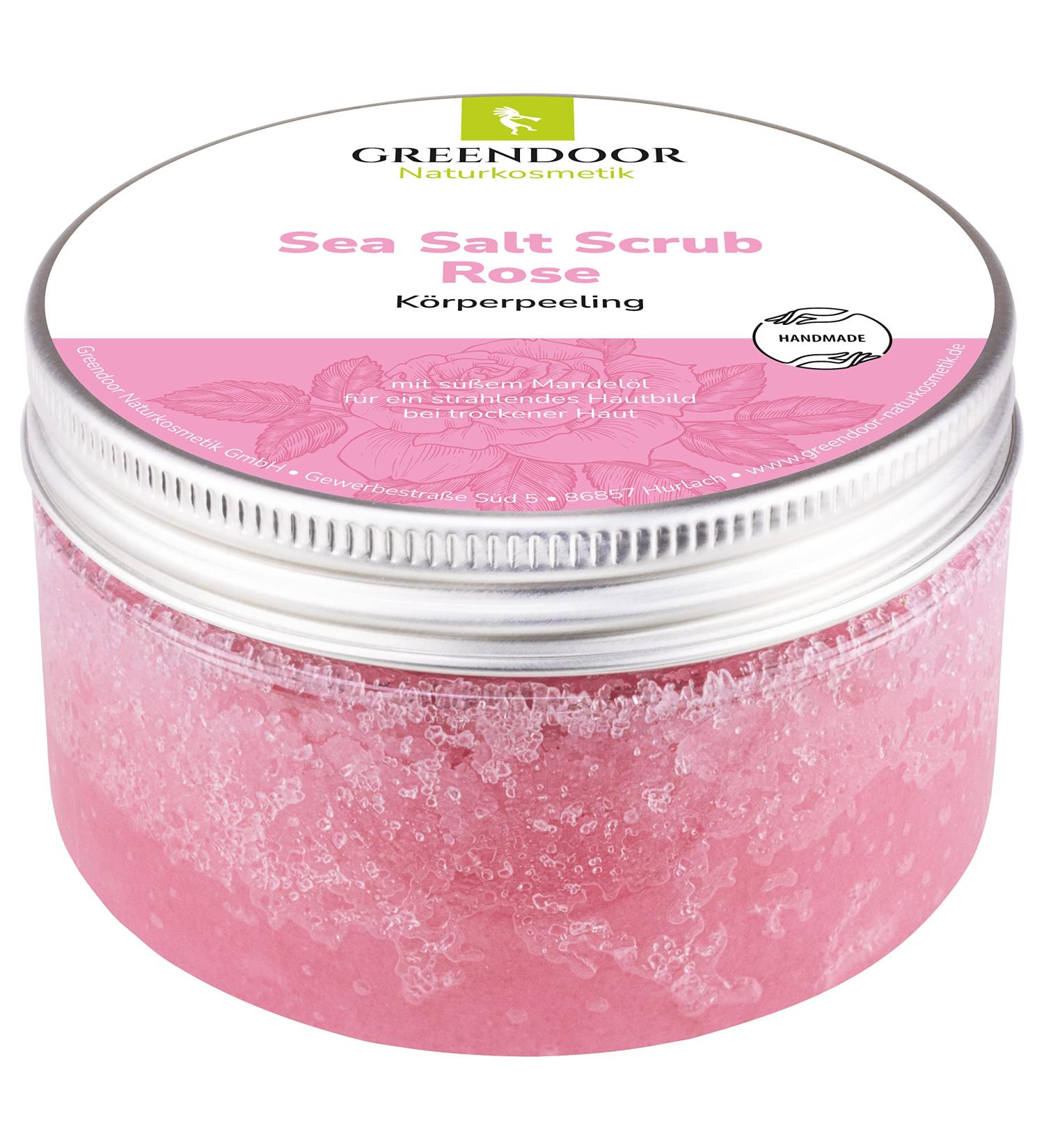 Greenendoor Body Peeling Sea Salt Rose - Natural Microplastic-Free Women's Scrub 280g - Preservative-Free with Almond Oil Flowery Rose Fragrance Ideal for Sauna & Shower - Buy Online on SooperMarket.com
