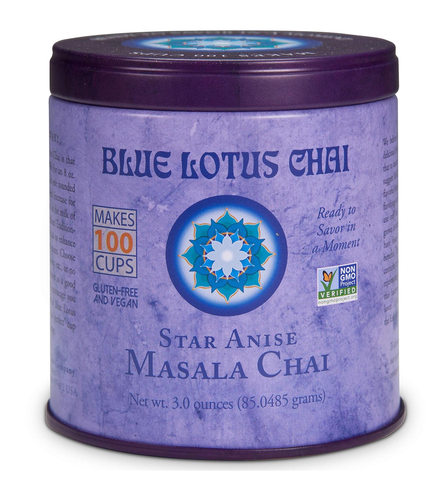 Blue Lotus Chai - Star Anise Masala Chai - Makes 100 Cups - 3 Ounce Masala Spiced Chai Powder with Organic Spices - Instant Indian Tea No Steeping - No Gluten 3 Ounce (Pack of 1) - Buy Online on SooperMarket.com