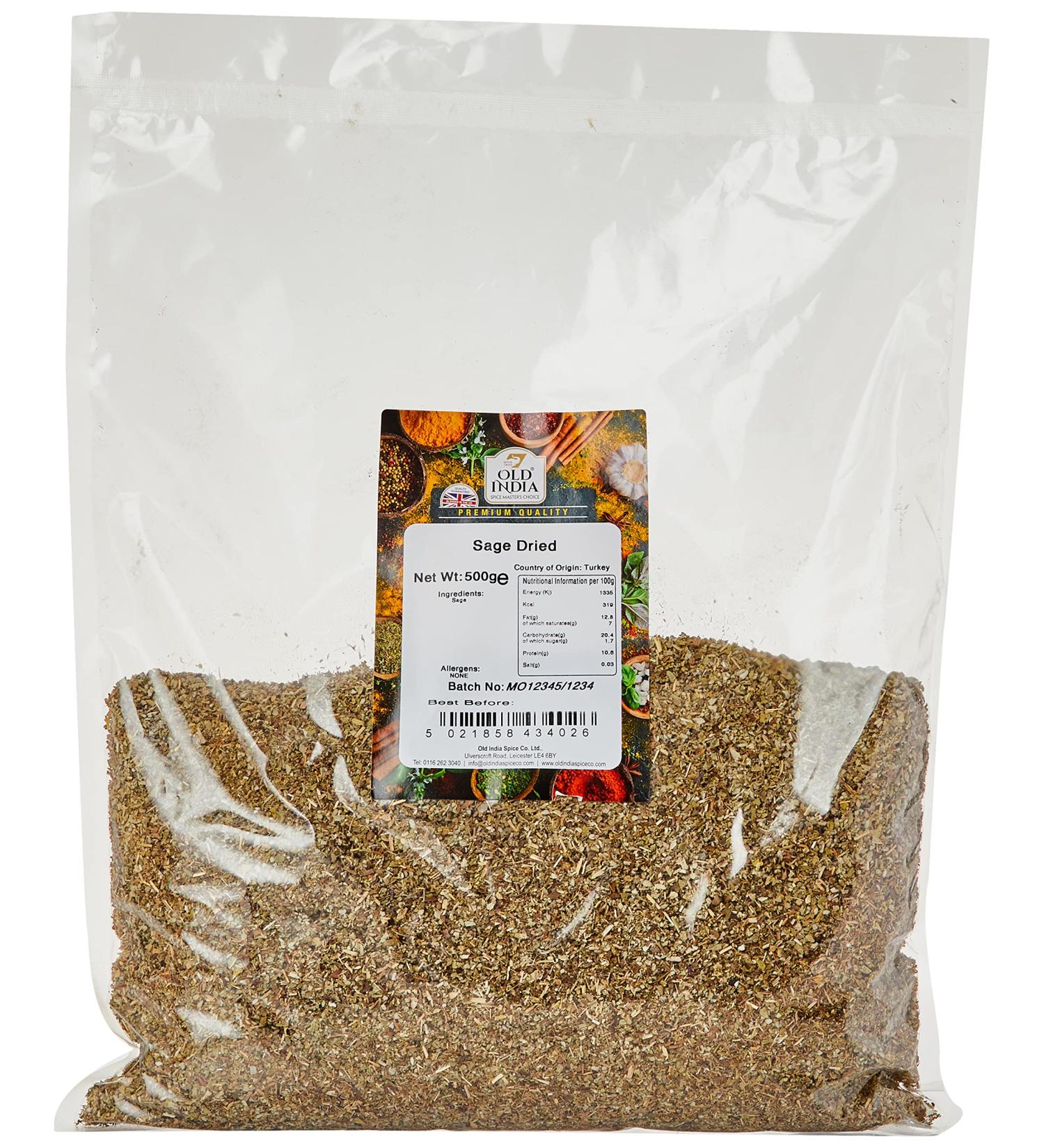Old India Sage Dried 500g - Premium Quality Herb for Cooking | 500g Pack - Authentic Sage Leaves from Old India | Great for Seasoning and Culinary Uses - Buy Online on SooperMarket.com
