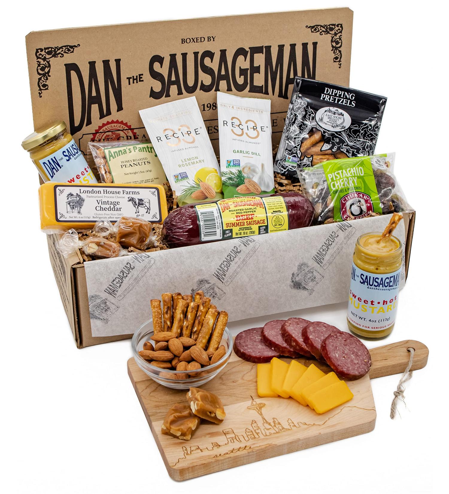Dan the Sausageman Kodiak Gift Basket: Beef Summer Sausage, Nuts, Cheese & Mustard - Perfect for Back to School and Thank You Gifts - Buy Online on SooperMarket.com
