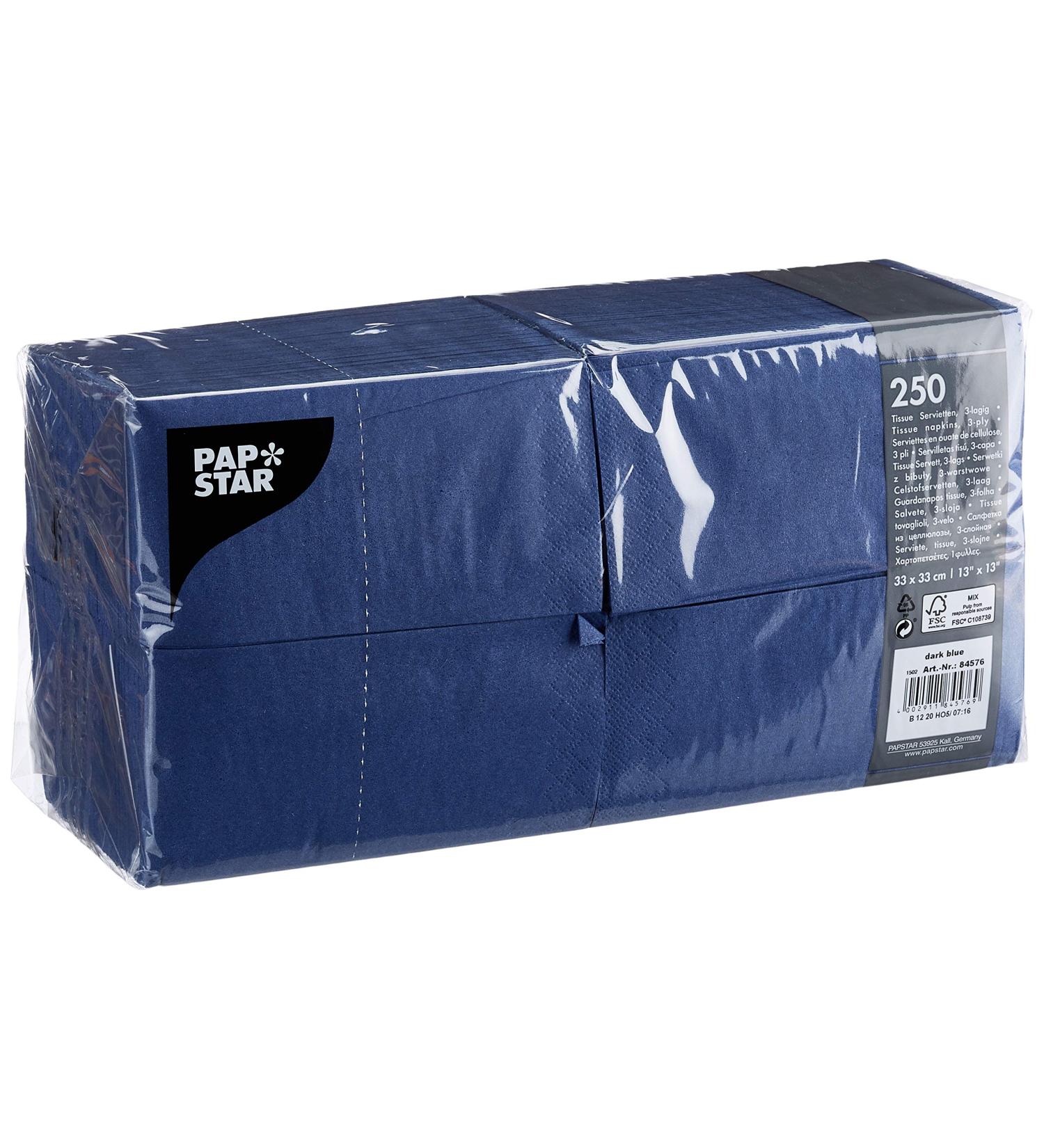 Buy Papstar 84576 Dark Blue 3-Ply Napkins | 250 Count 1/8 Fold 33x33 cm - International Shipping Available - Buy Online on SooperMarket.com