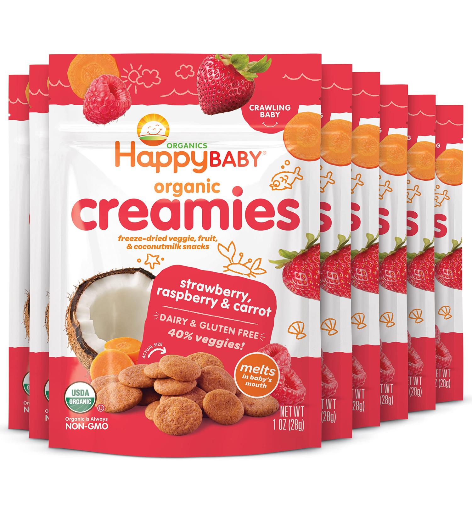 Organic Happy Creamies Family Veggie & Fruit Snacks with Coconut Milk - Strawberry Raspberry Carrot - 1oz (Pack of 8) - Buy Online on SooperMarket.com