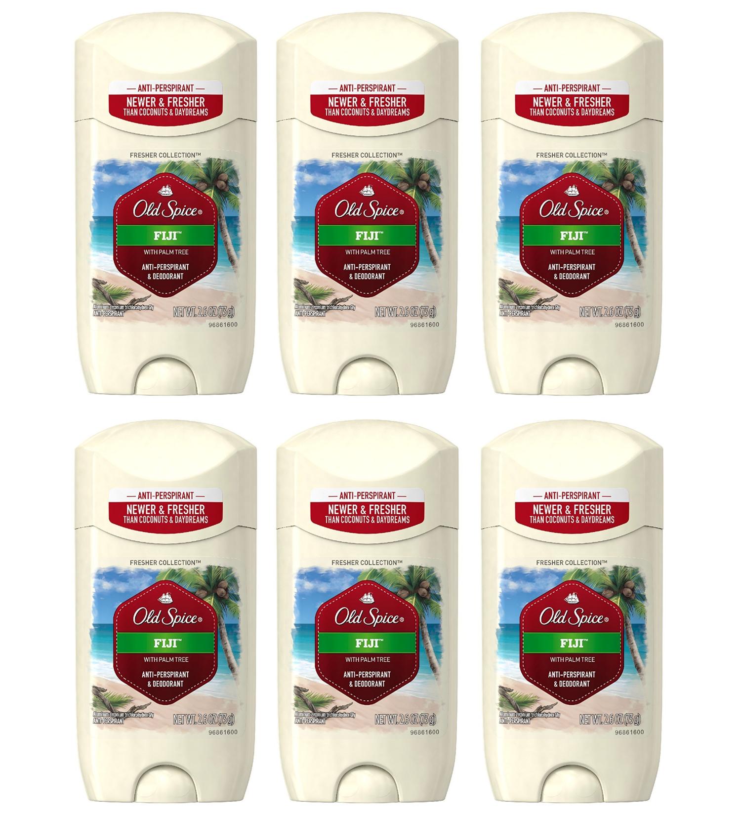 Old Spice Fiji Deodorant 6 Pack - Palm Tree Scent 2.6 Oz - Men's Antiperspirant Pack - Buy Online on SooperMarket.com