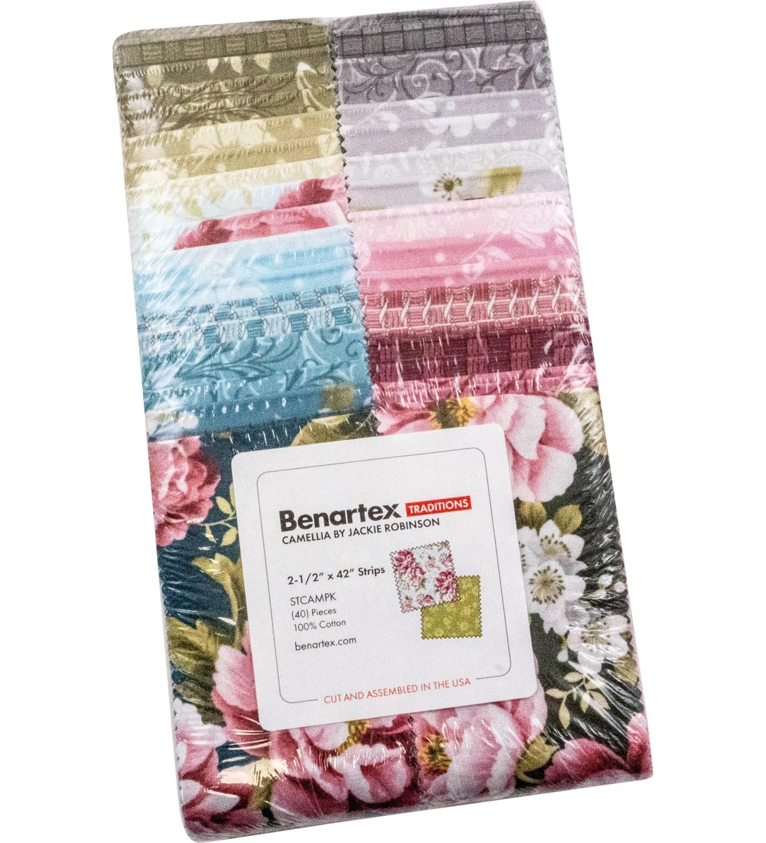 Jackie Robinson Camellia Strip-Pies 40 2.5-inch Strips Jelly Roll Benartex
