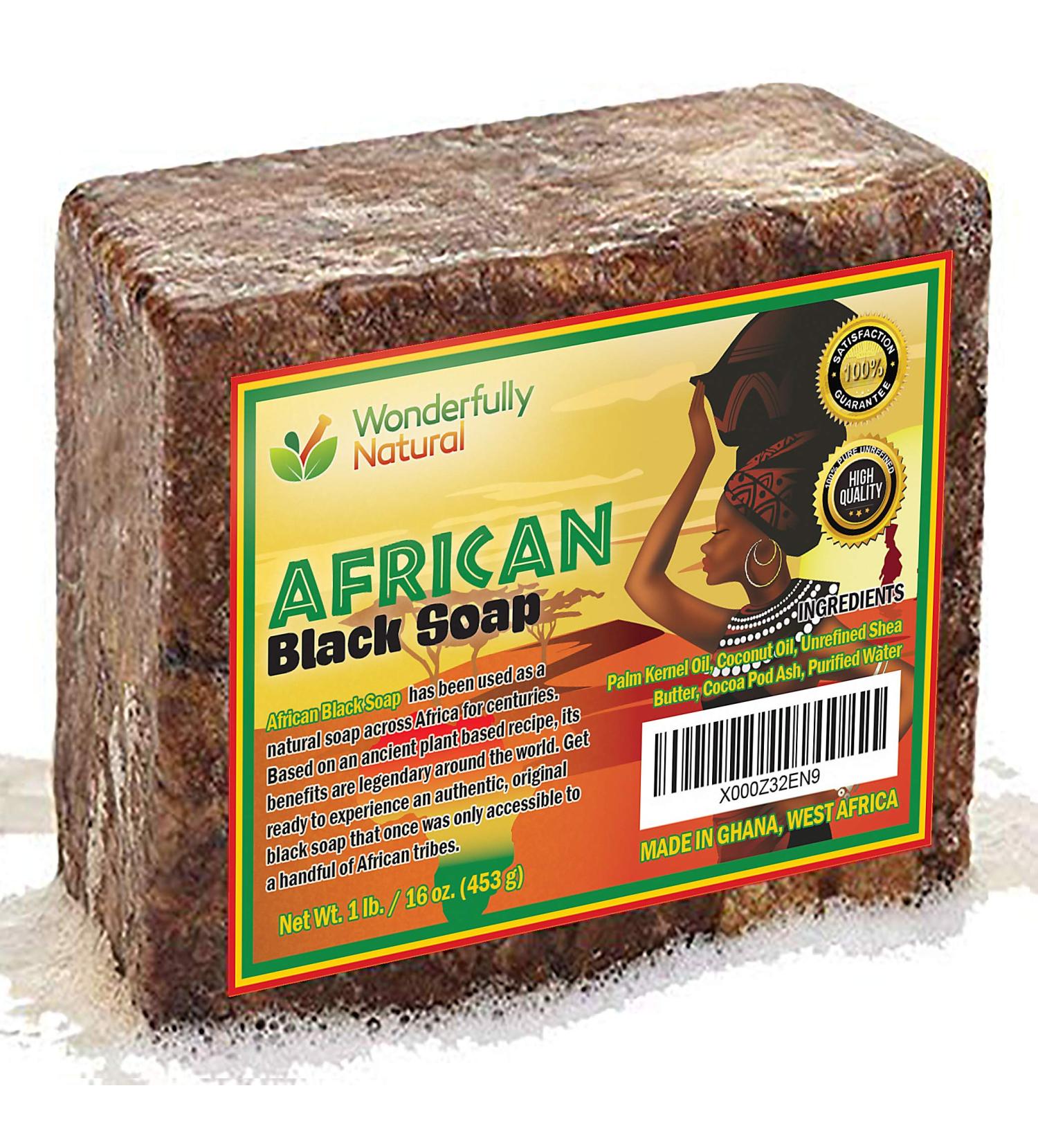 Organic African Black Soap 1lb Bar for Acne & Dark Spots | Face & Body Treatment | 60-Day Guarantee - Buy Online on SooperMarket.com