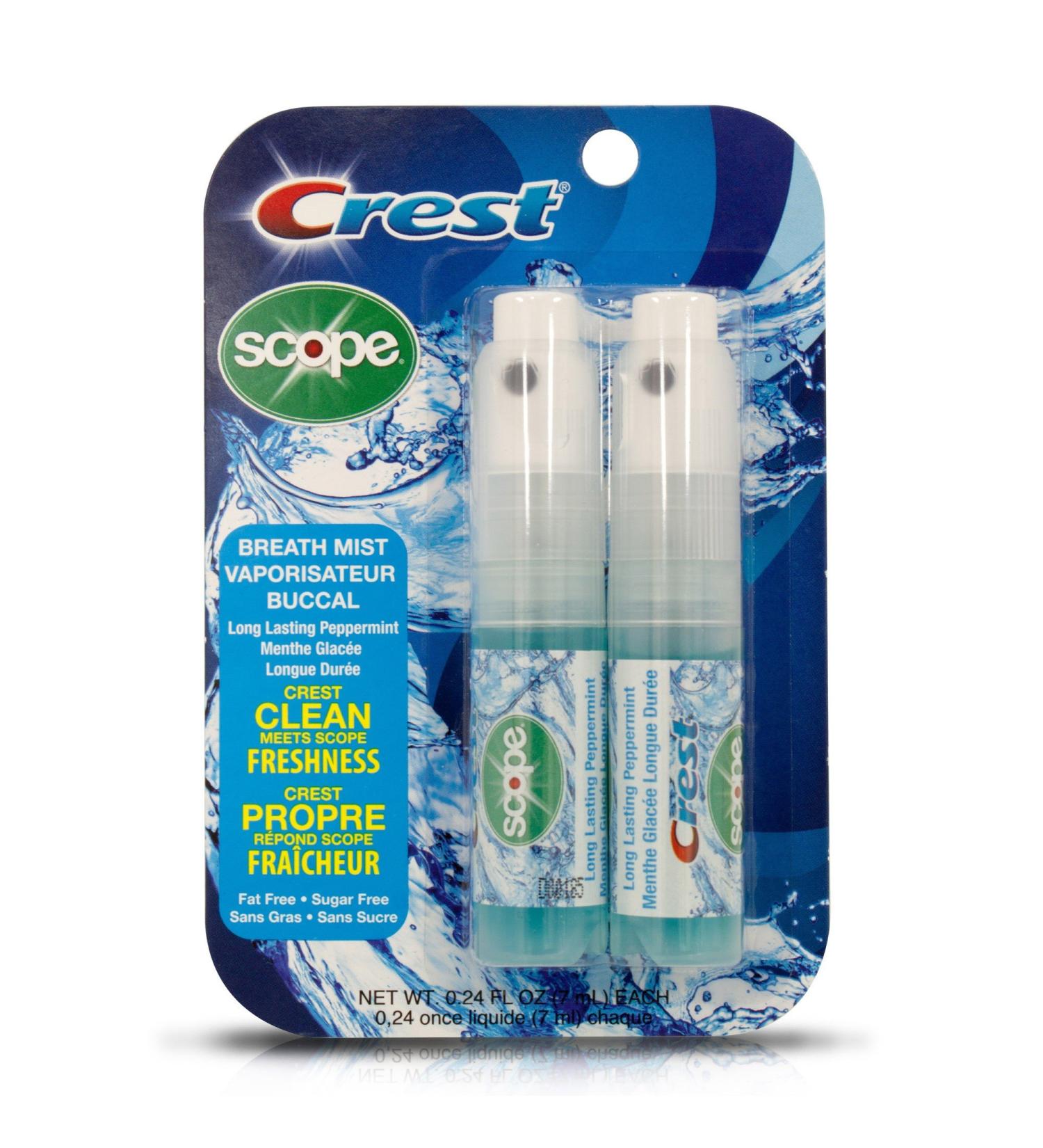 Crest Breath Mist with Scope Long Lasting Peppermint 2 7mL Bottles