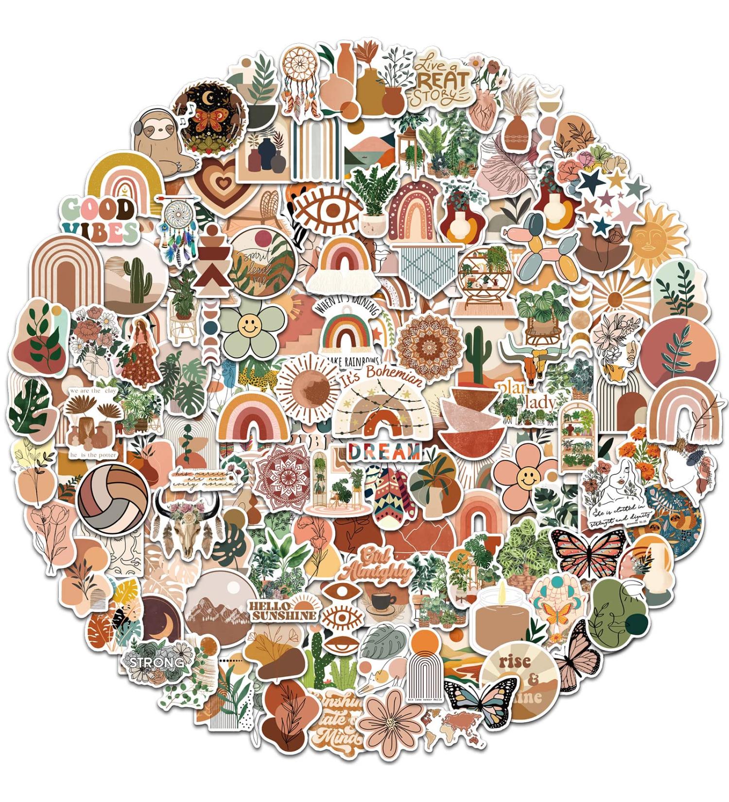 Anerza 200 PCS Boho Vinyl Waterproof Stickers - Cute Aesthetic Plant Sticker Packs for Water Bottles, Laptop, Journal - Small Business and Scrapbook Supplies for Adults and Teens - Buy Online on SooperMarket.com