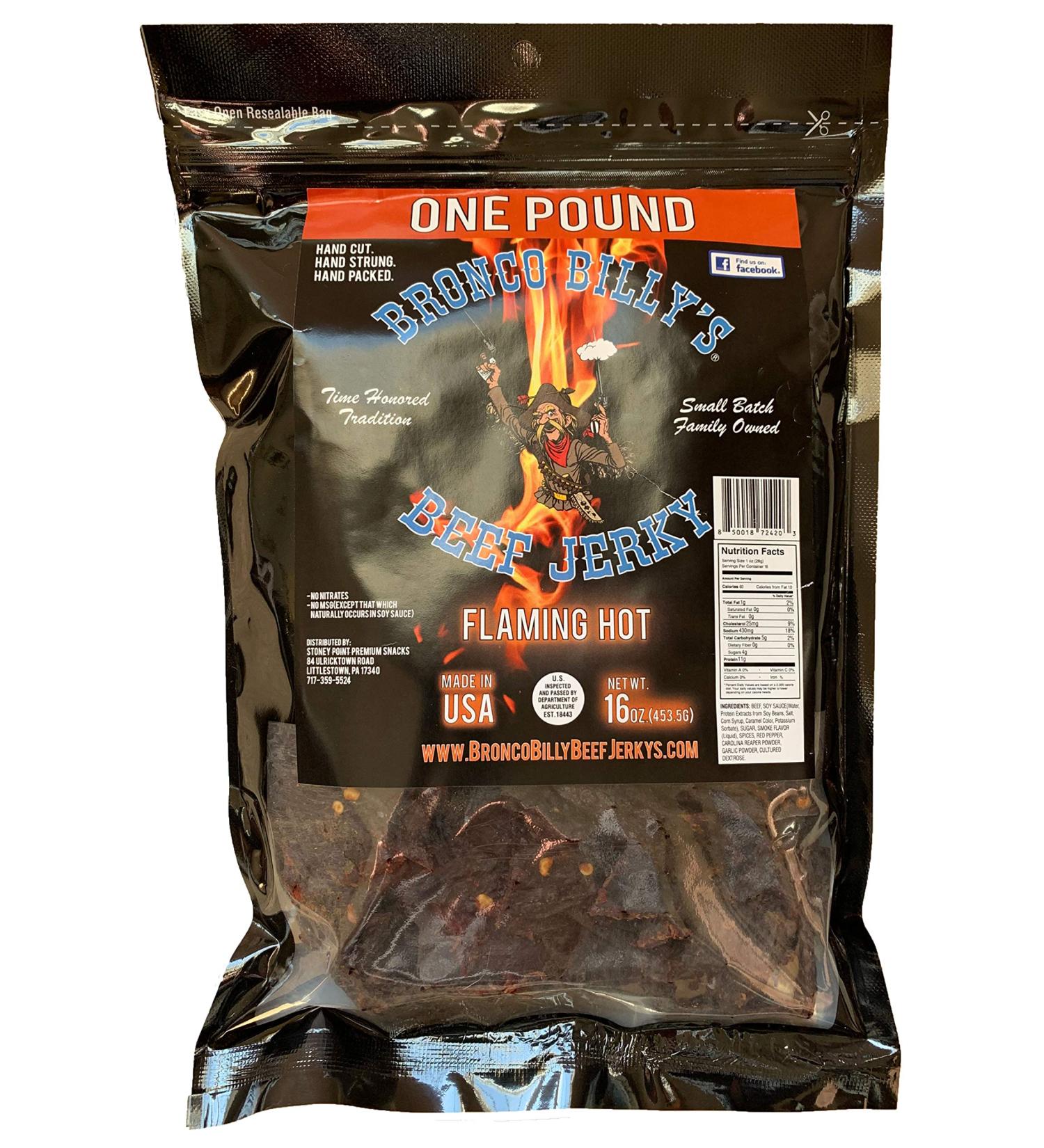 Bronco Billy's Flaming Hot Beef Jerky - 1lb Resealable Bag - Buy Online on SooperMarket.com