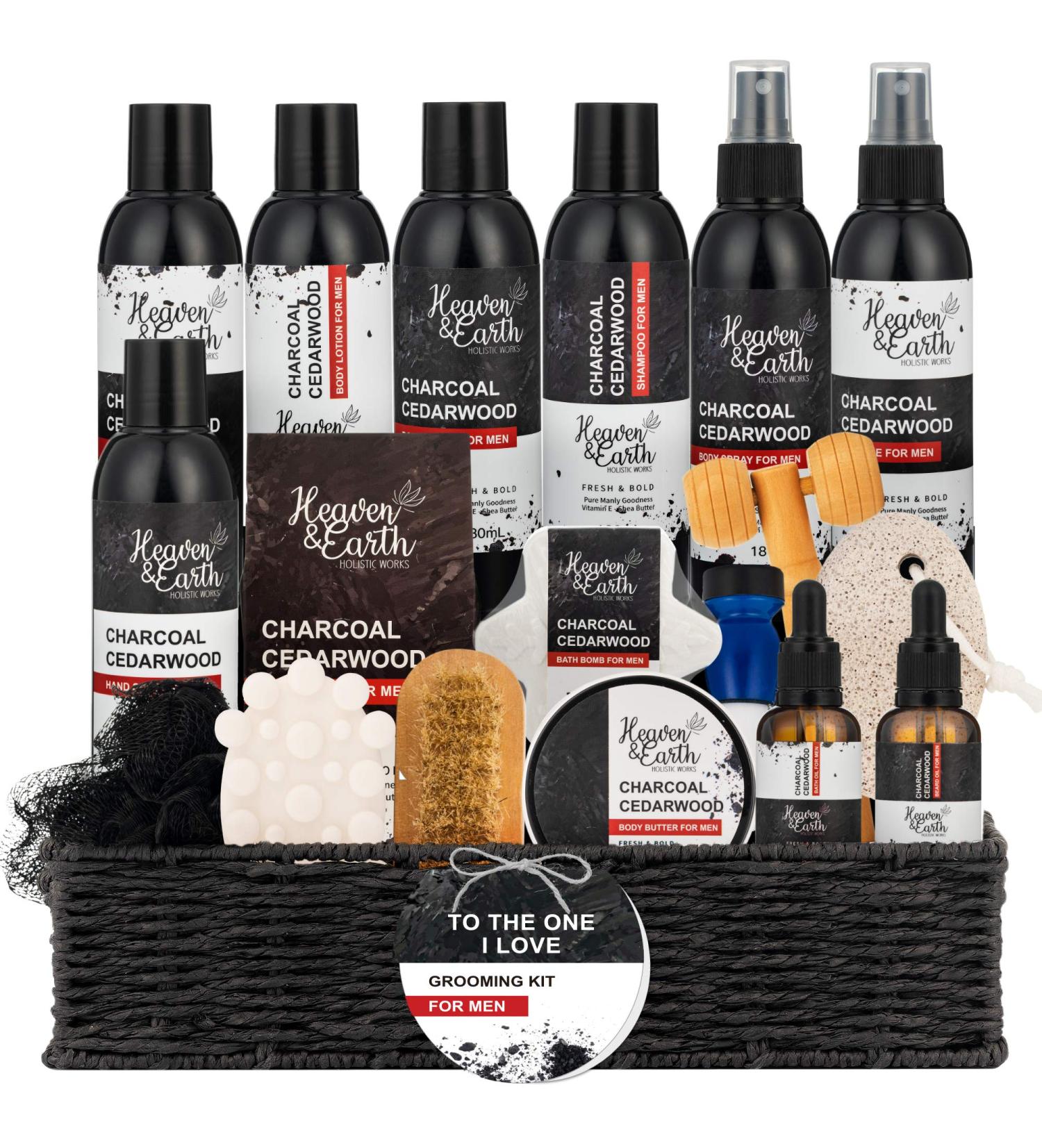 Deluxe Gentleman's Grooming Kit: Charcoal Cedarwood Spa Gift Set for Men - Shaving & Beard Care Basket for Boyfriend, Dad, Husband - To The One I Love Gift - Buy Online on SooperMarket.com