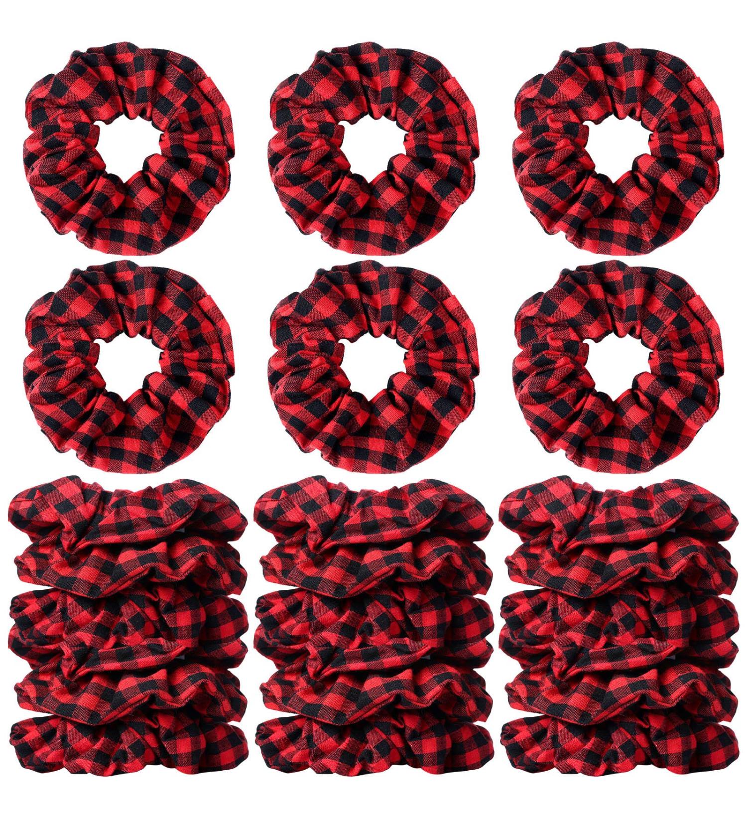 24 Pieces Christmas Buffalo Plaid Hair Scrunchies - Black Red Xmas Hair Bands for Girls & Women - Buy Online on SooperMarket.com