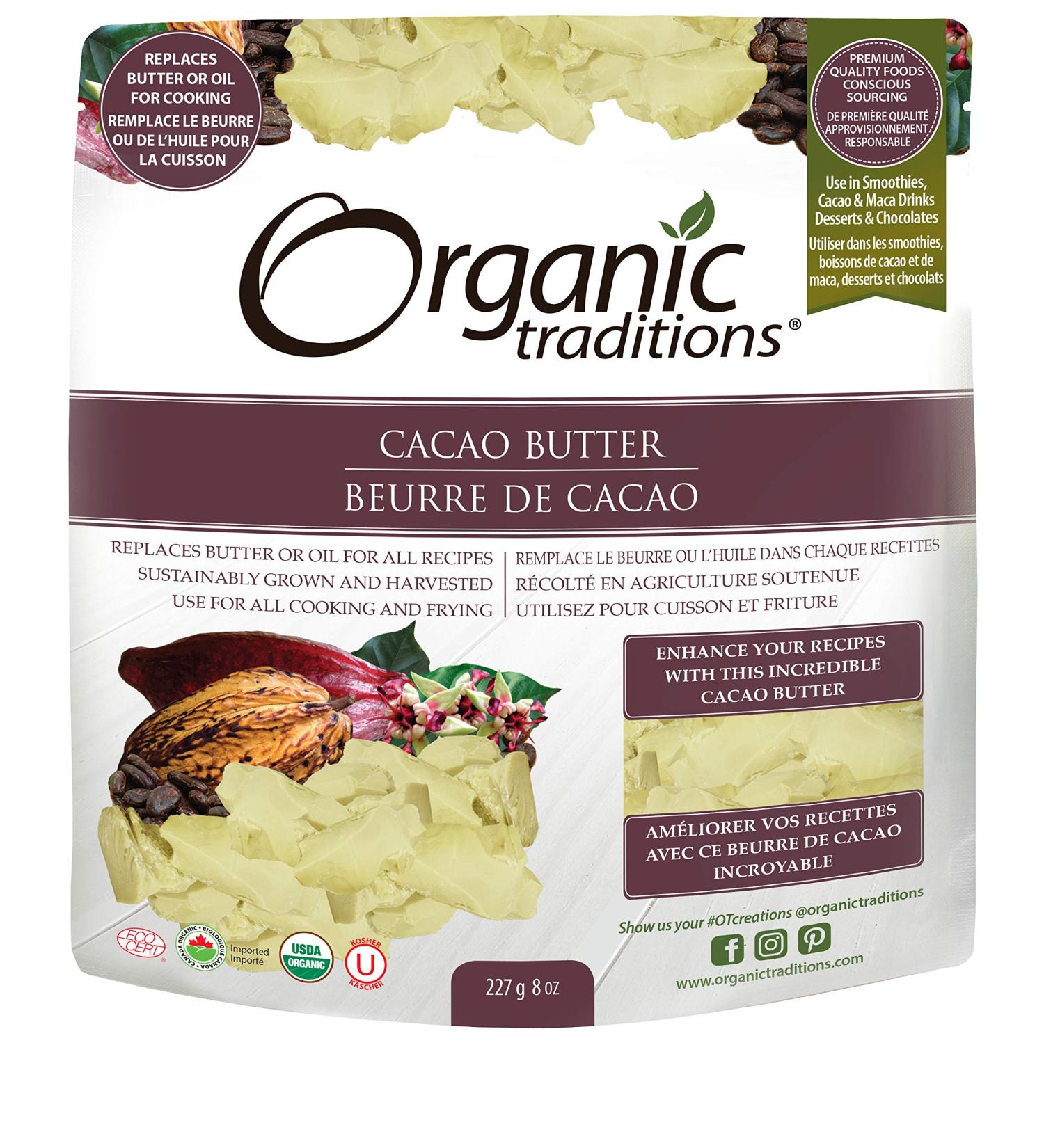 Organic Traditions Cacao Butter 8 oz | Pure & Natural Chocolate Flavoring - Buy Online on SooperMarket.com