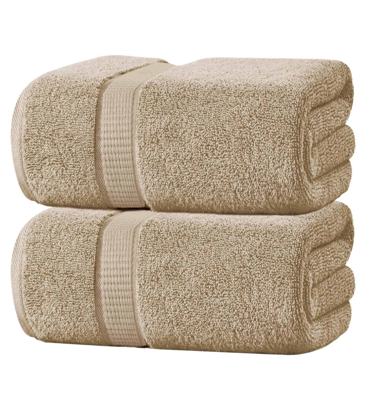 Oakias 2 Pack Luxury Beige Bath Sheets - 35 x 70 Inches, 600 GSM Extra Large Towels - Buy Online on SooperMarket.com