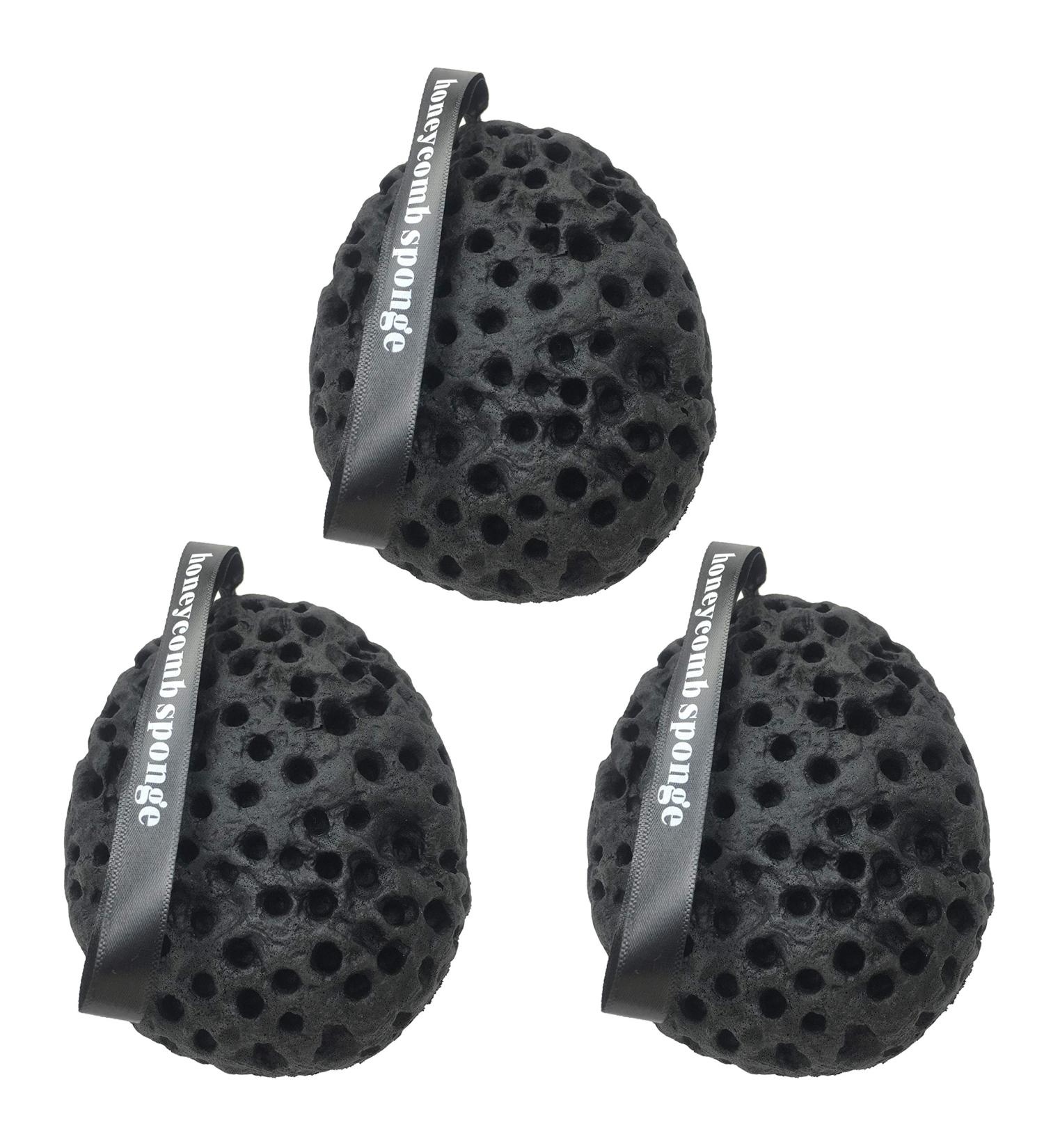 Black Bath Shower Loofah Sponge Set - Gentle Body Exfoliating Pouf for Men, Women, Kids - 3 Pack - Buy Online on SooperMarket.com