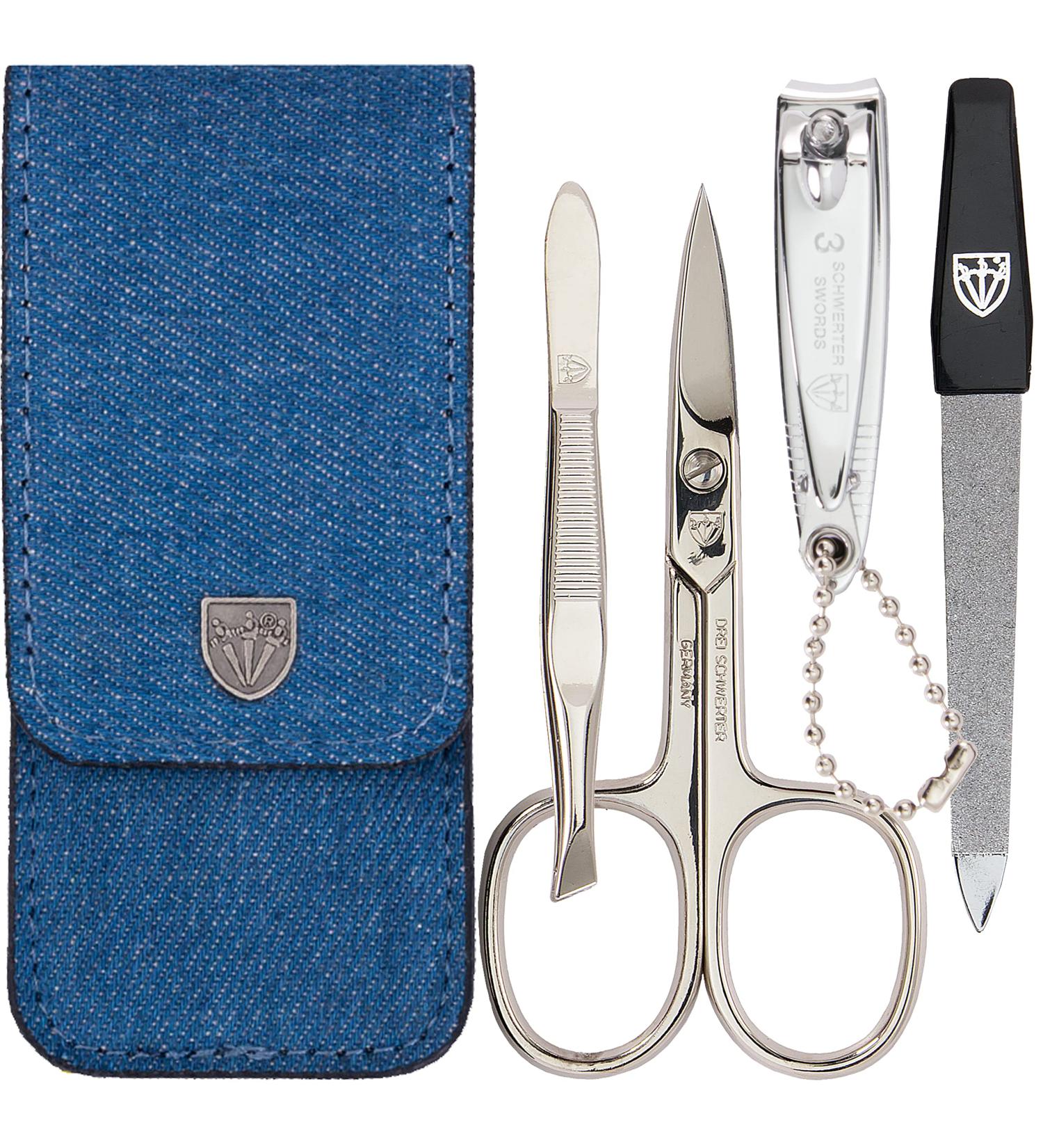 Three Swords Capri 4-Piece Nail Care Set | High-Quality Manicure & Pedicure Tools | Jeans Fabric Nail Scissors Clippers Tweezers Sapphire Nail File | International Shipping Available - Buy Online on SooperMarket.com
