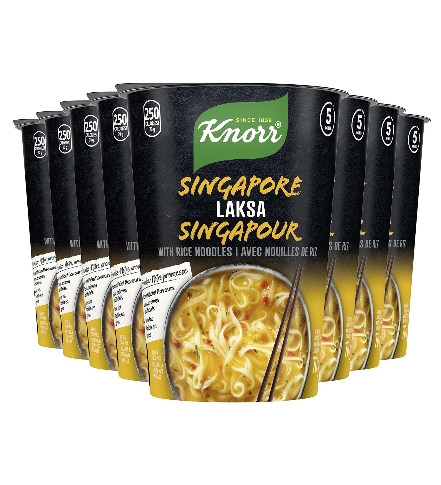 Knorr Rice Noodle Cup for a Light Soup Meal or Snack Ready in 5 mins Singapore Laksa Low Fat Vegetarian and no Artificial Flavours 70 g ( 8 Count ) - Buy Online on SooperMarket.com