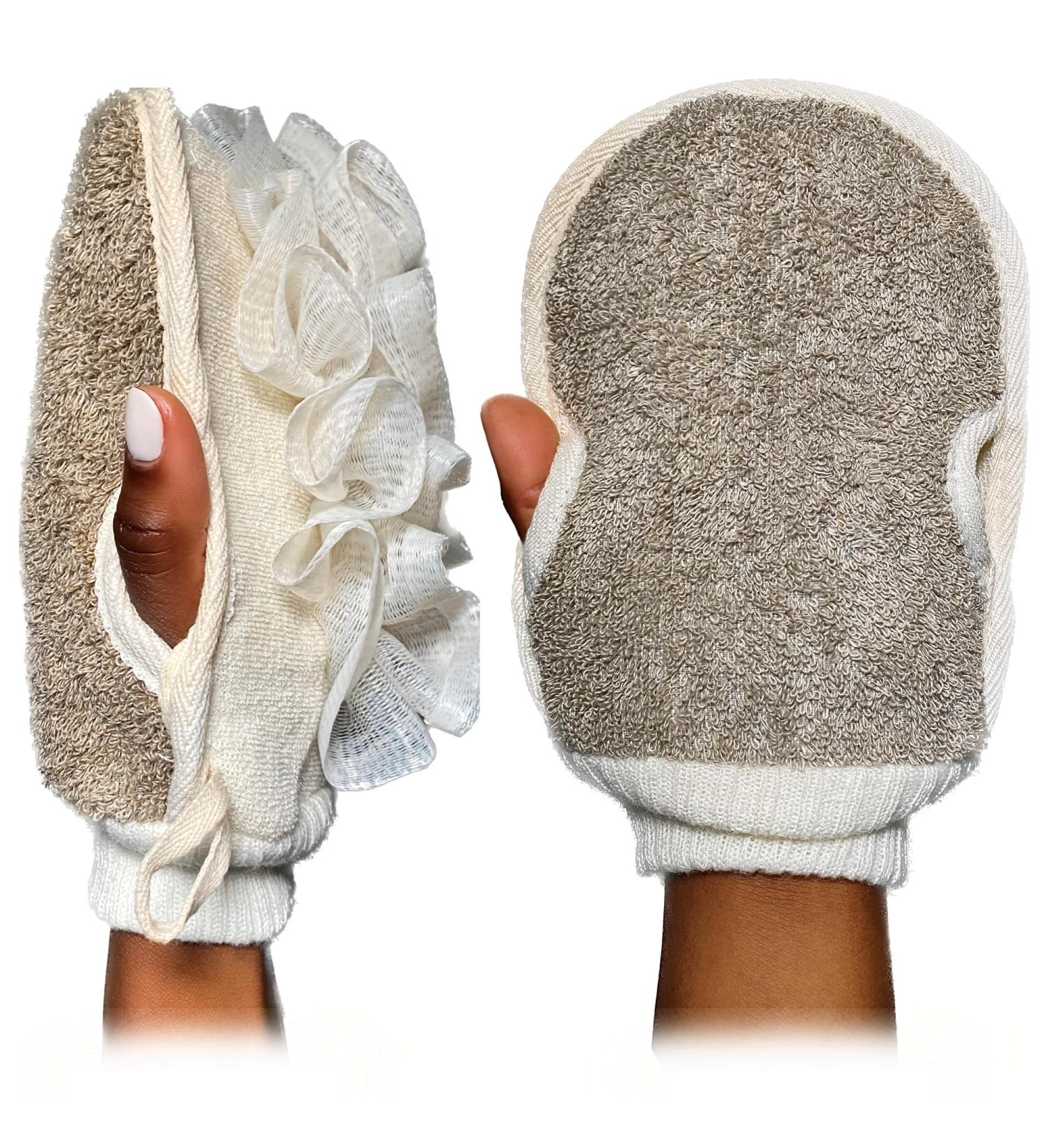 LINDISSIMA Exfoliating Mitt Double-Sided Body Scrubber - UK Brand for Gentle Skin Exfoliation & Cleaning - Buy Online on SooperMarket.com