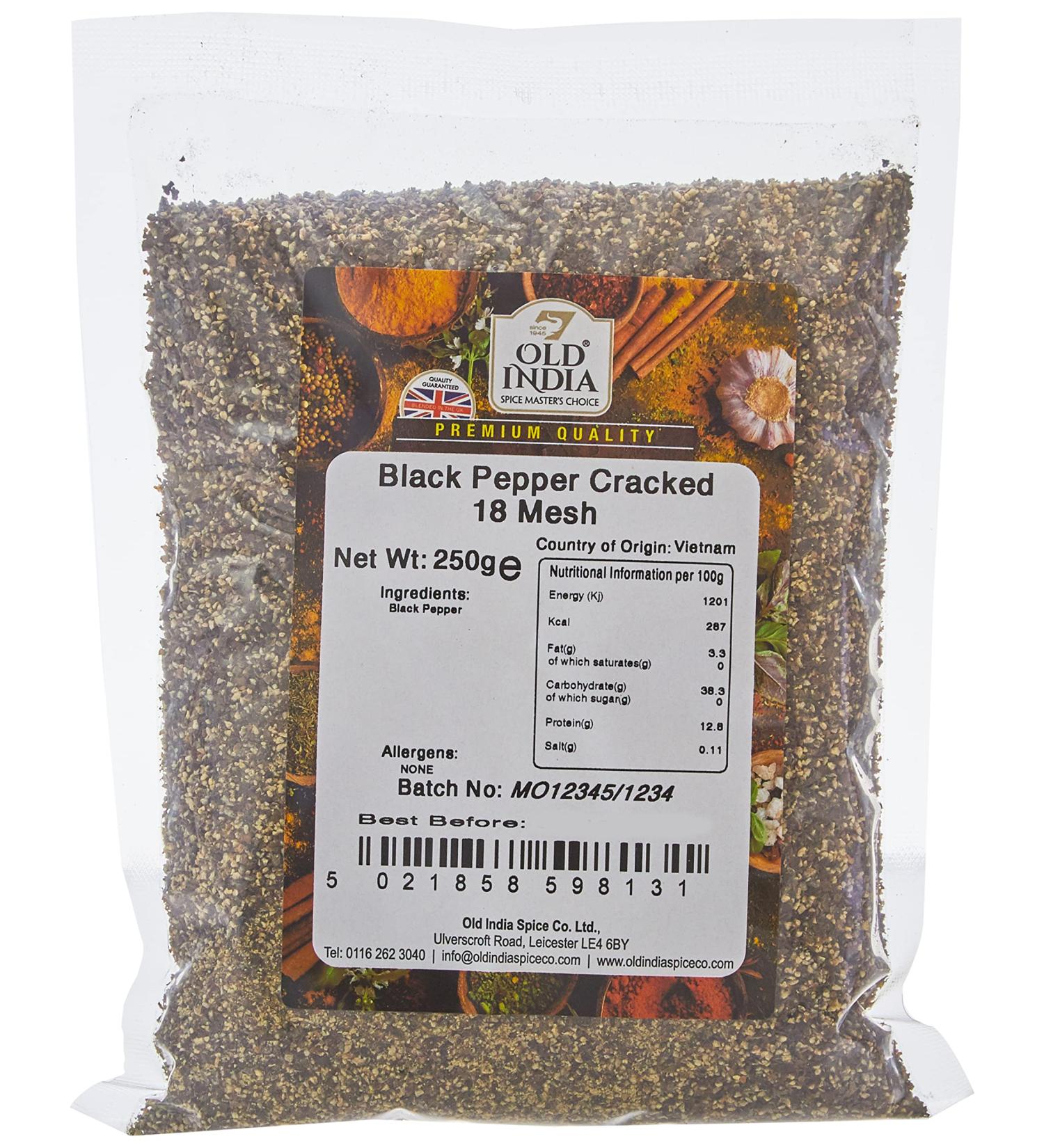 Old India Black Pepper Cracked 18 Mesh 250g - Premium Quality Spice (Pack of 1) - Buy Online on SooperMarket.com