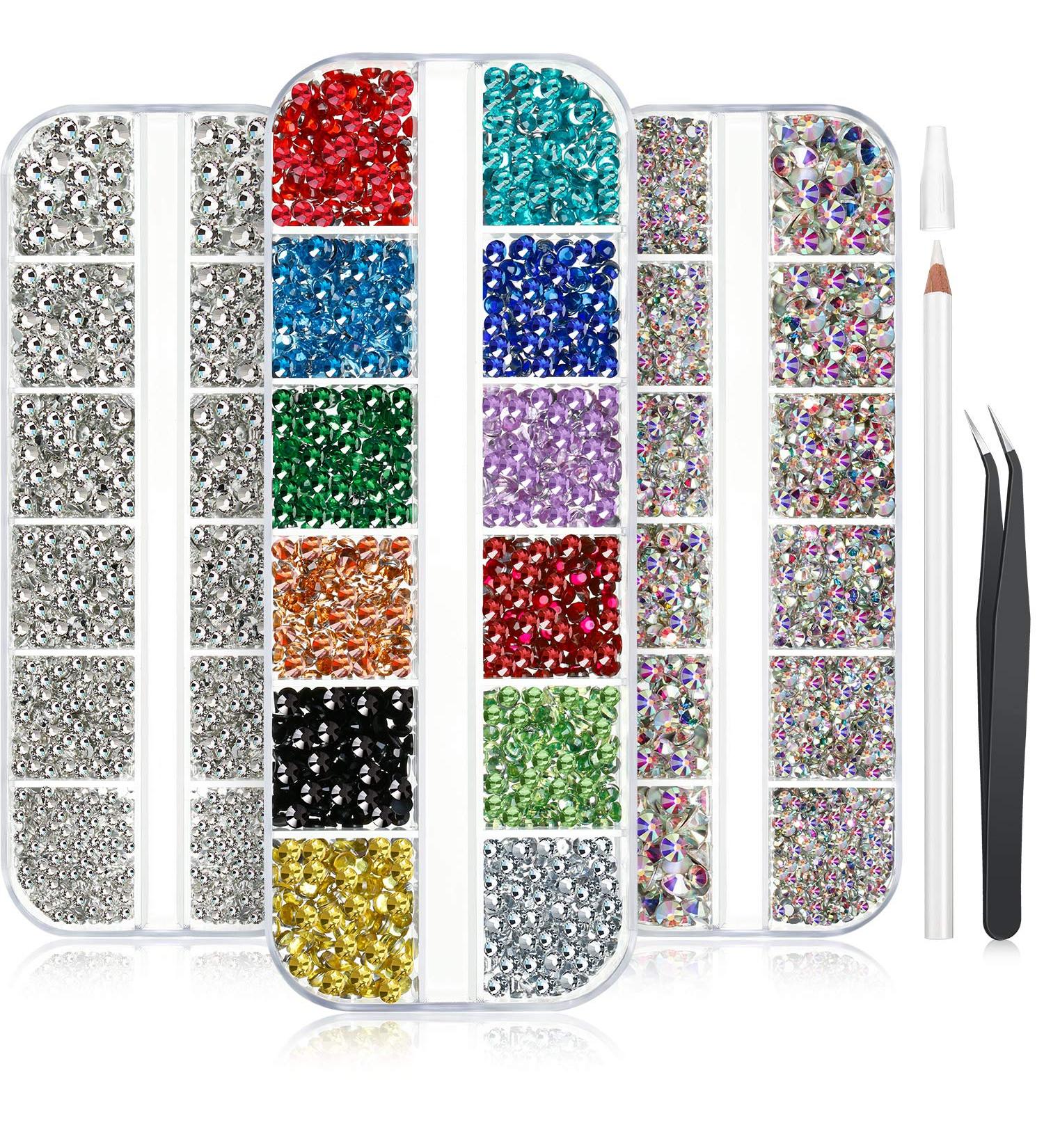 9000-Piece Nail Art Rhinestones Set - Colorful Crystal Gems with Picker & Tweezers | Mixed Sizes for Nail Design - Buy Online on SooperMarket.com