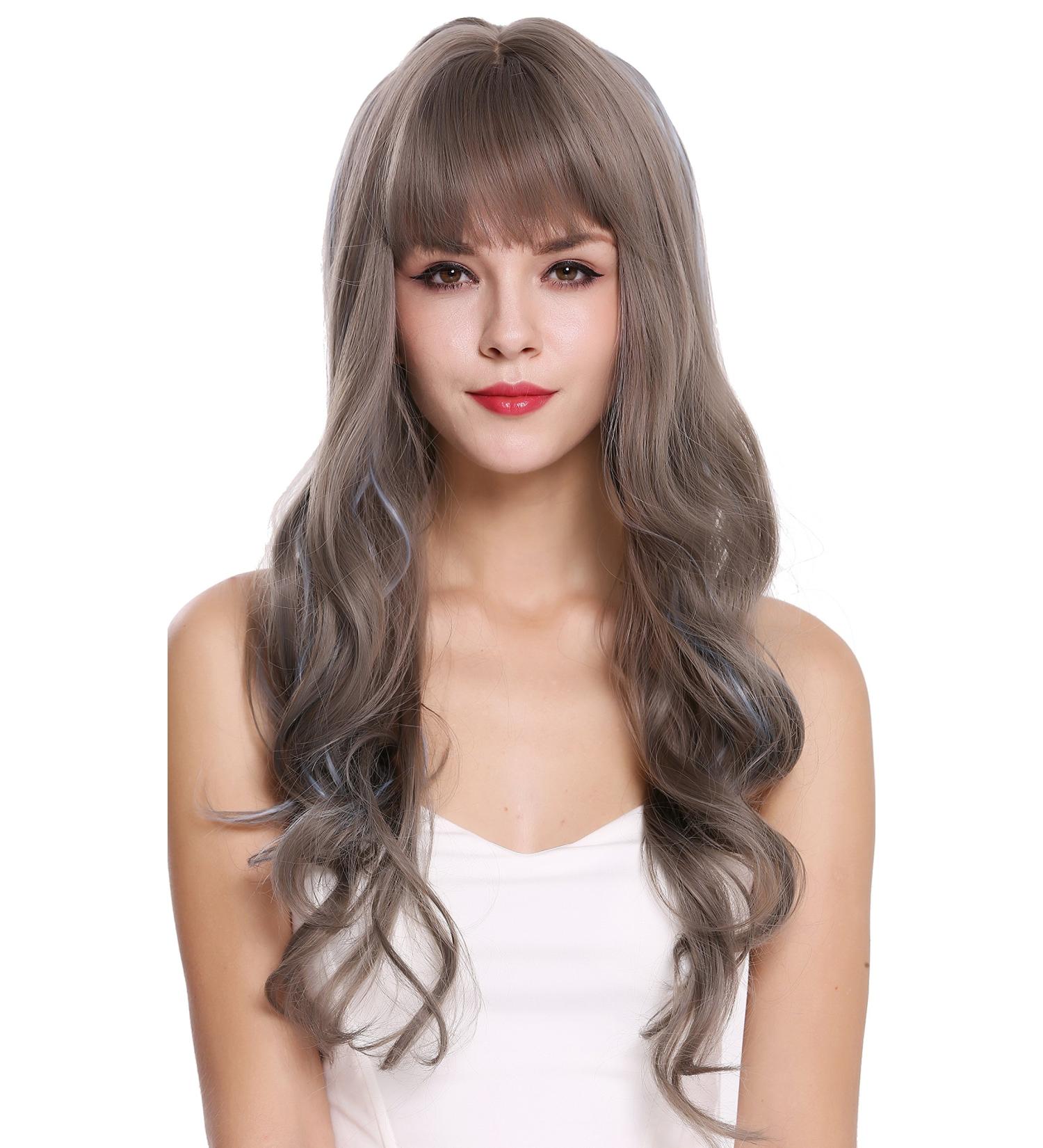 WIG ME UP H1734 Long Wavy Bangs Wig for Women | Balayage Mix Grey Brown & Blue Hair - Buy Online on SooperMarket.com