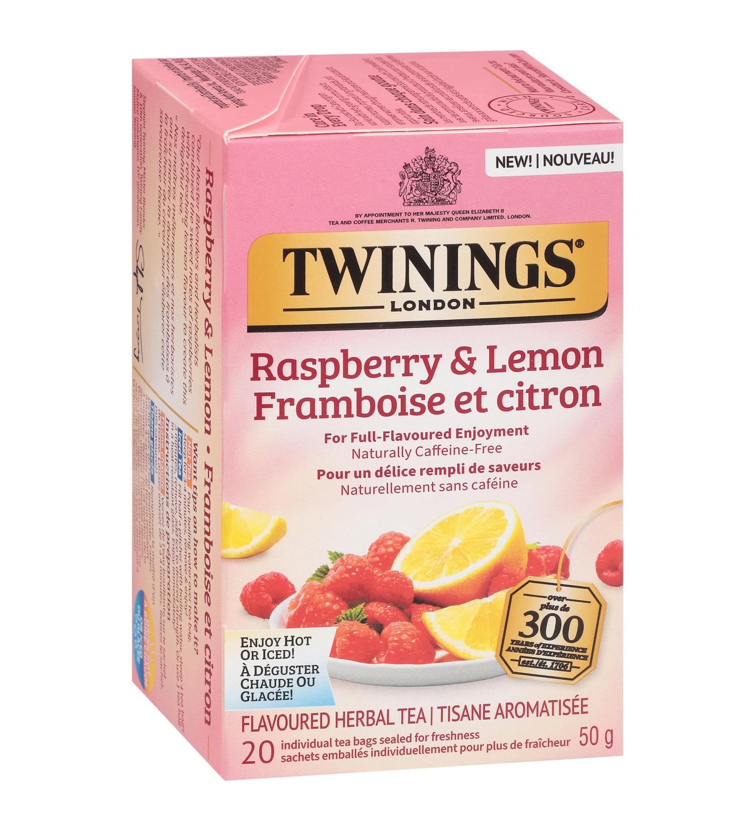 Twinings Raspberry & Lemon Herbal Individually Wrapped Tea Bags | Naturally Caffeine-Free| 20 Count (Pack of 6) | Enjoy Hot or Iced Raspberry & Lemon 20 Count (Pack of 6) - Buy Online on SooperMarket.com