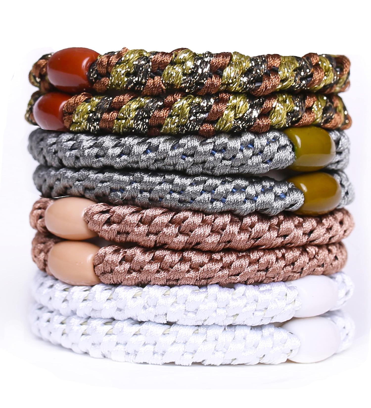 AXEN 8PCS Elastic Hair Ties for Women & Girls - Soft Cotton Ponytail Holders for Thick & Curly Hair - Brown Series - Buy Online on SooperMarket.com