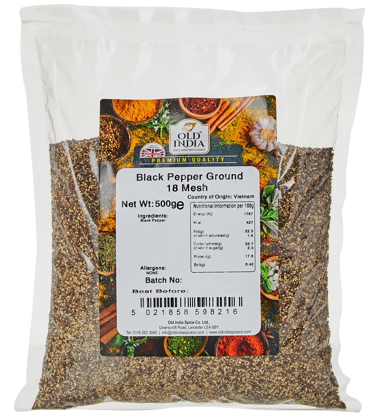 Old India Black Pepper Ground 18 Mesh 500g - Premium Quality Spice (Pack of 1) - Buy Online on SooperMarket.com