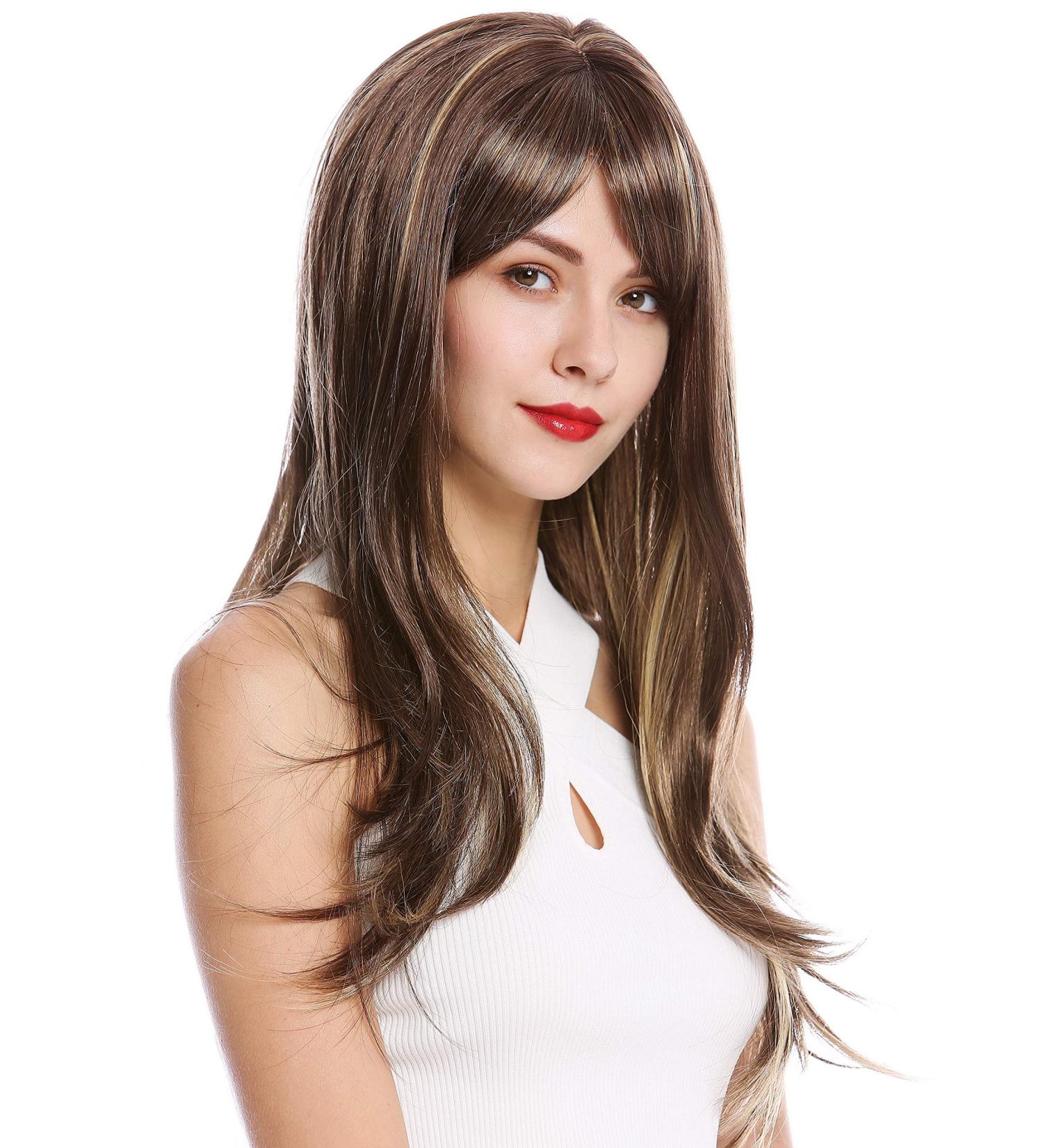 WIG ME UP GFW2274-8H124 Women's Long Straight Wig with Bangs - Brown & Blonde Highlights | International Shipping - Buy Online on SooperMarket.com