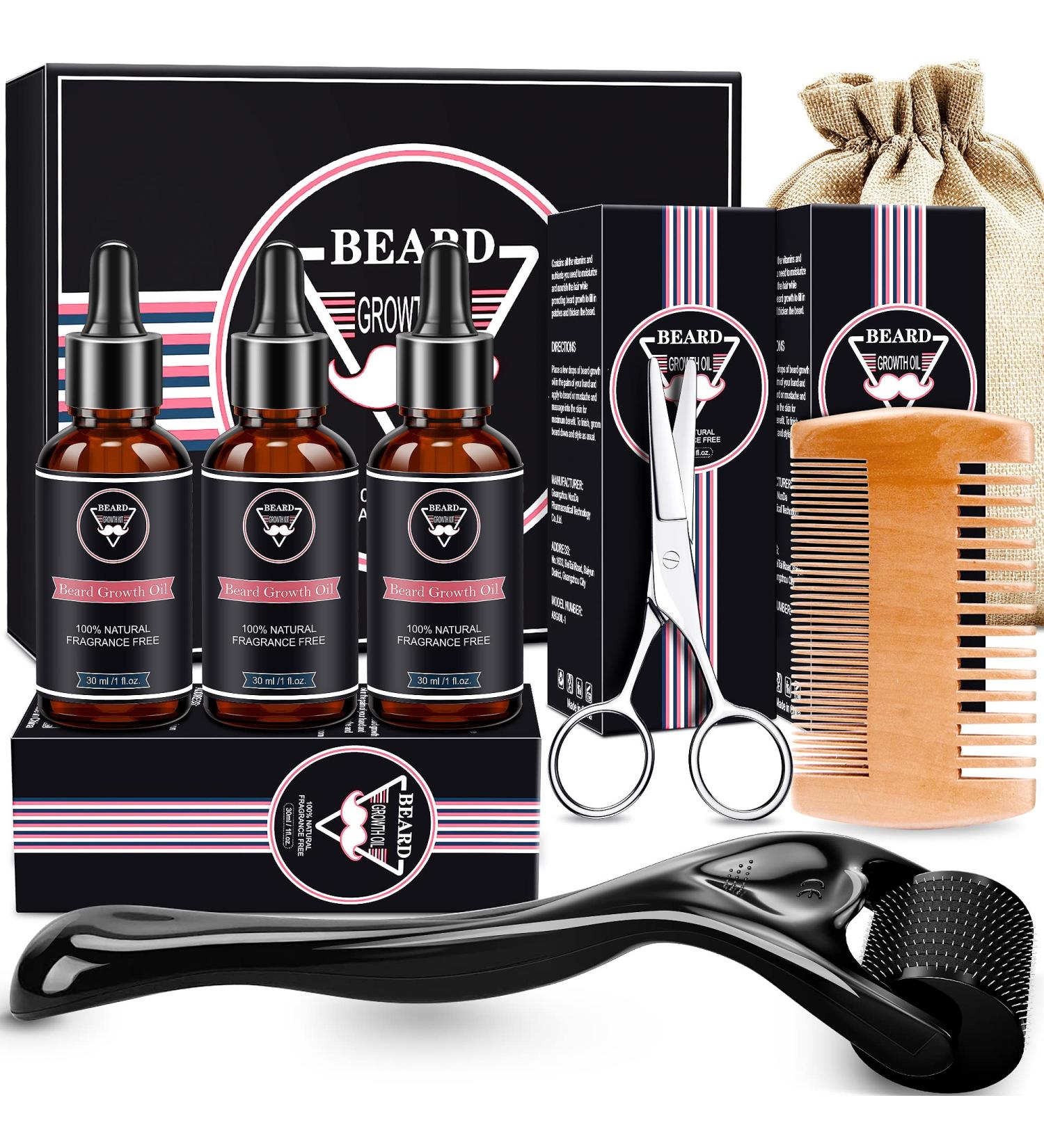Beard Growth Kit - Derma Roller & Oil for Maximum Beard Growth | Perfect Gift for Men - Comb & Scissors Included - Buy Online on SooperMarket.com