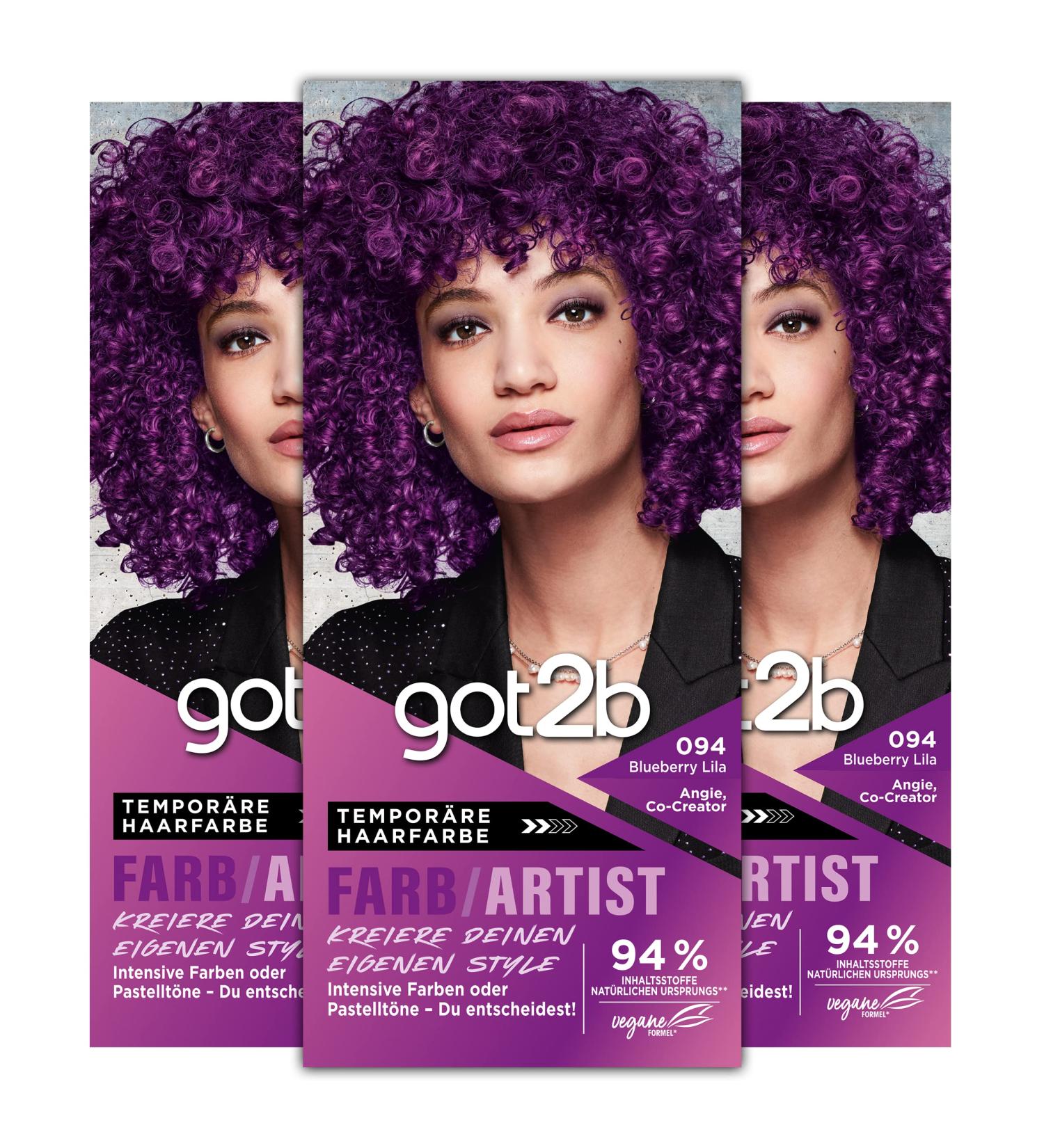 GOT2B Color Artist 094 BlueBerry Lila - Temporary Hair Color 3x 80ml Vegan Formula Lasts 12-15 Washes Intense & Pastel Shades - Buy Online on SooperMarket.com