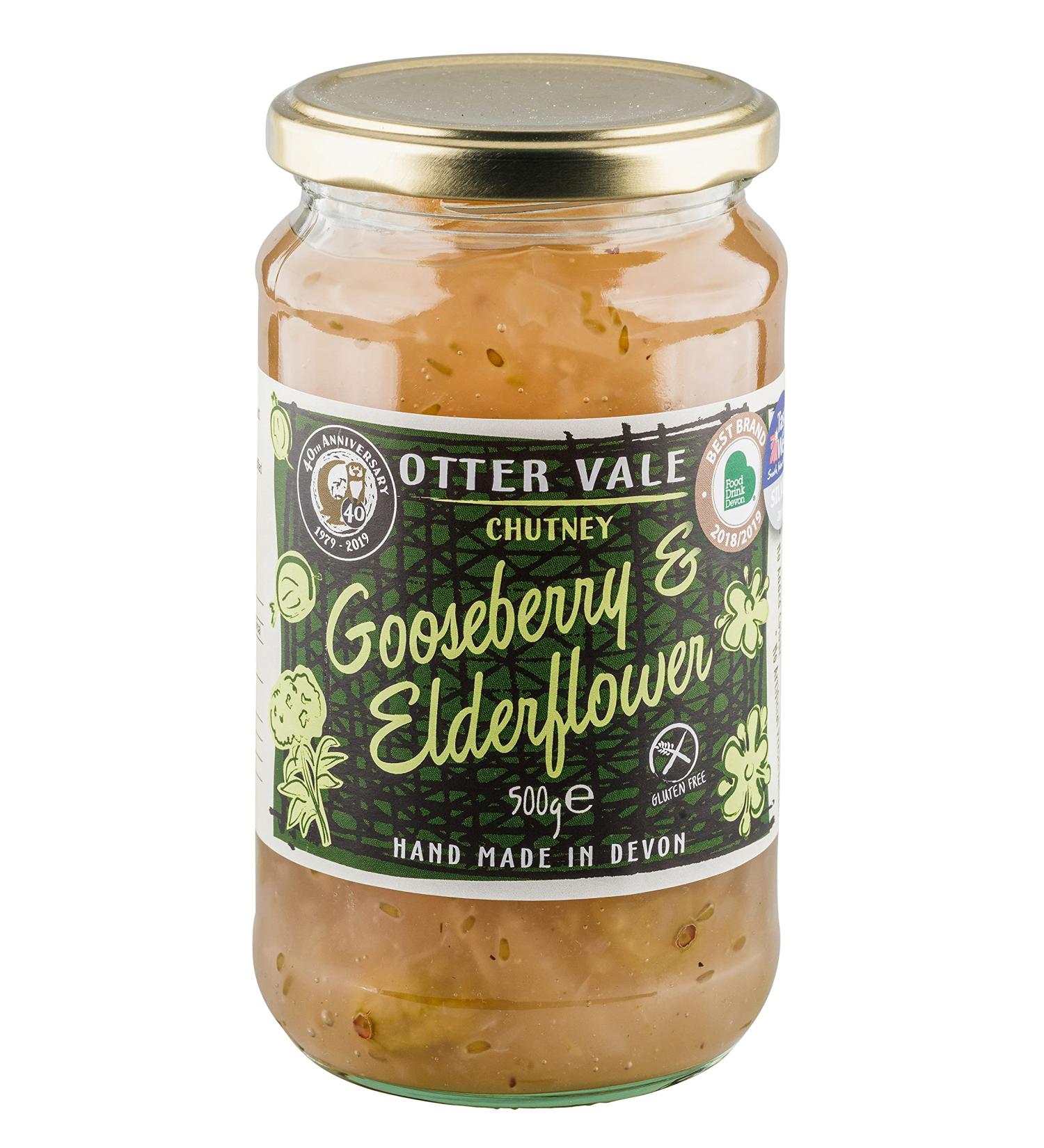 Otter Vale Gooseberry and Elderflower Chutney Gooseberry Fruit with More Than a hint of elderflower Hand-Made in Devon Gluten-Free 500 g Glass jar Gooseberry & Elderflower Chutney