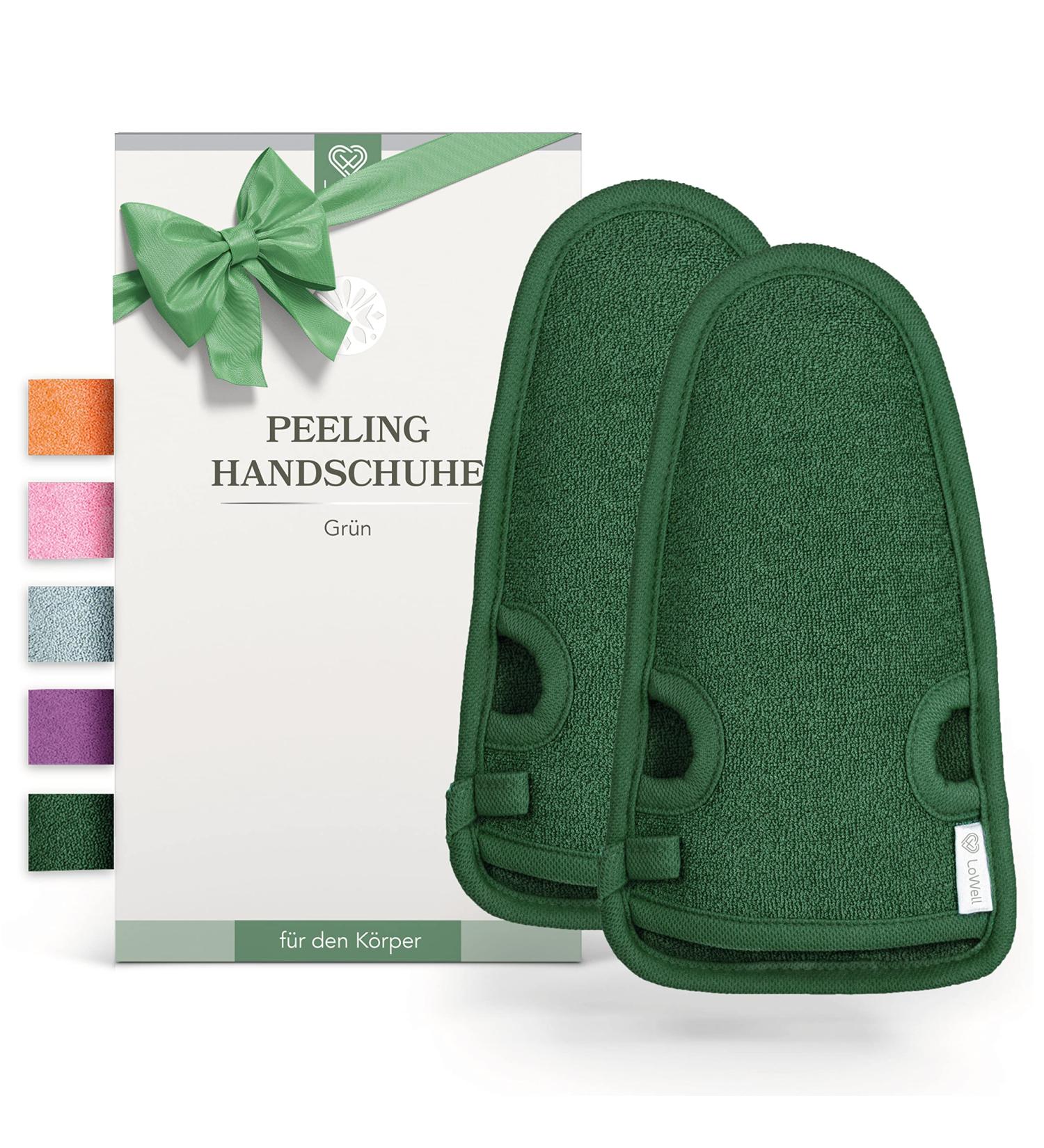 Lowell Exfoliating Peeling Gloves Set - 2 Body & Face Hammam Gloves Bonus Peeling Guide & Suction Cups - Green - Buy Online on SooperMarket.com