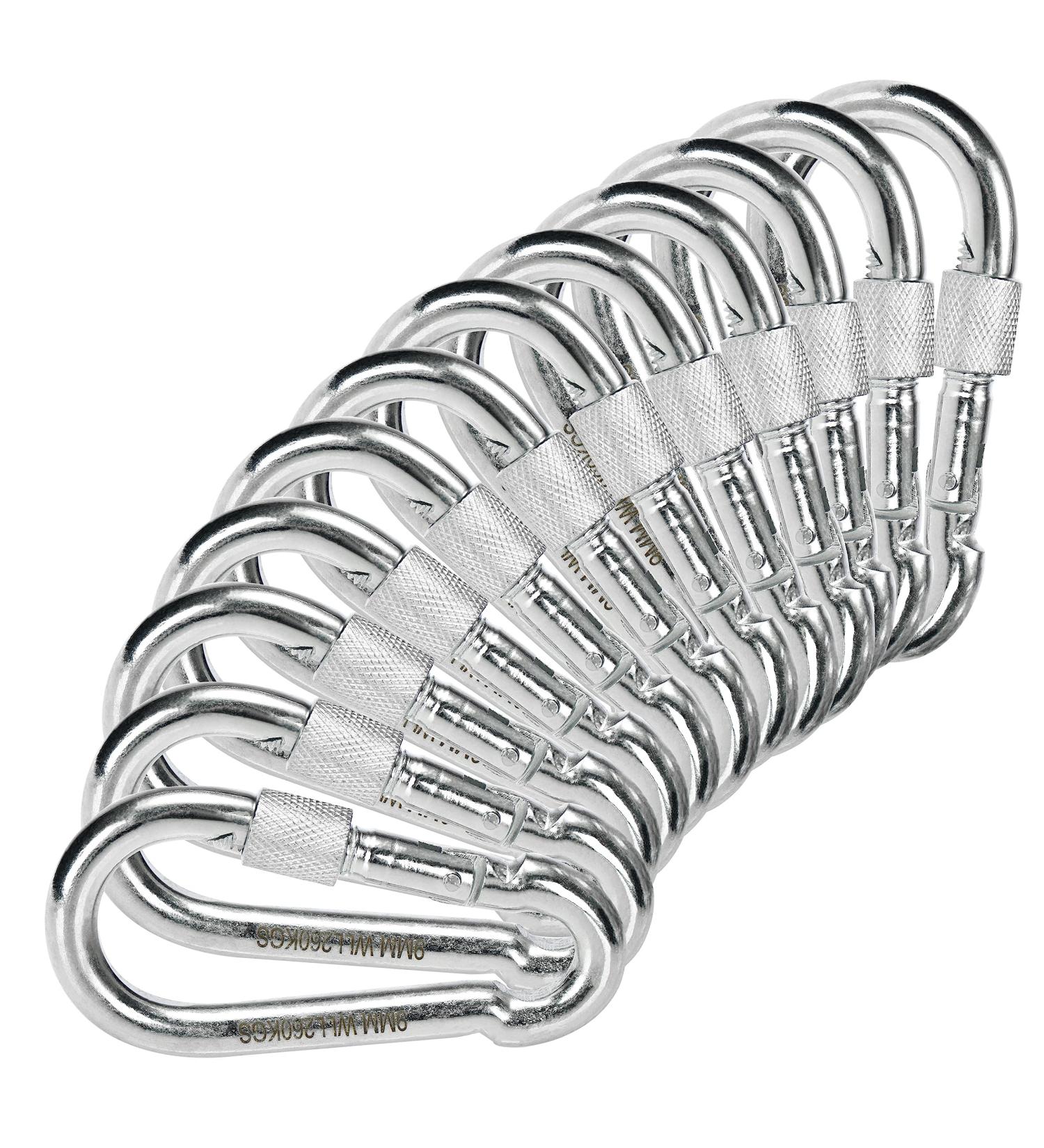 Buy Com-Four 12x Heavy-Duty Screw Carabiner Hooks - 260 kg Load Capacity - Ideal for High Stress - Set of 12 (90 x 9 mm) - International Shipping Available - Buy Online on SooperMarket.com