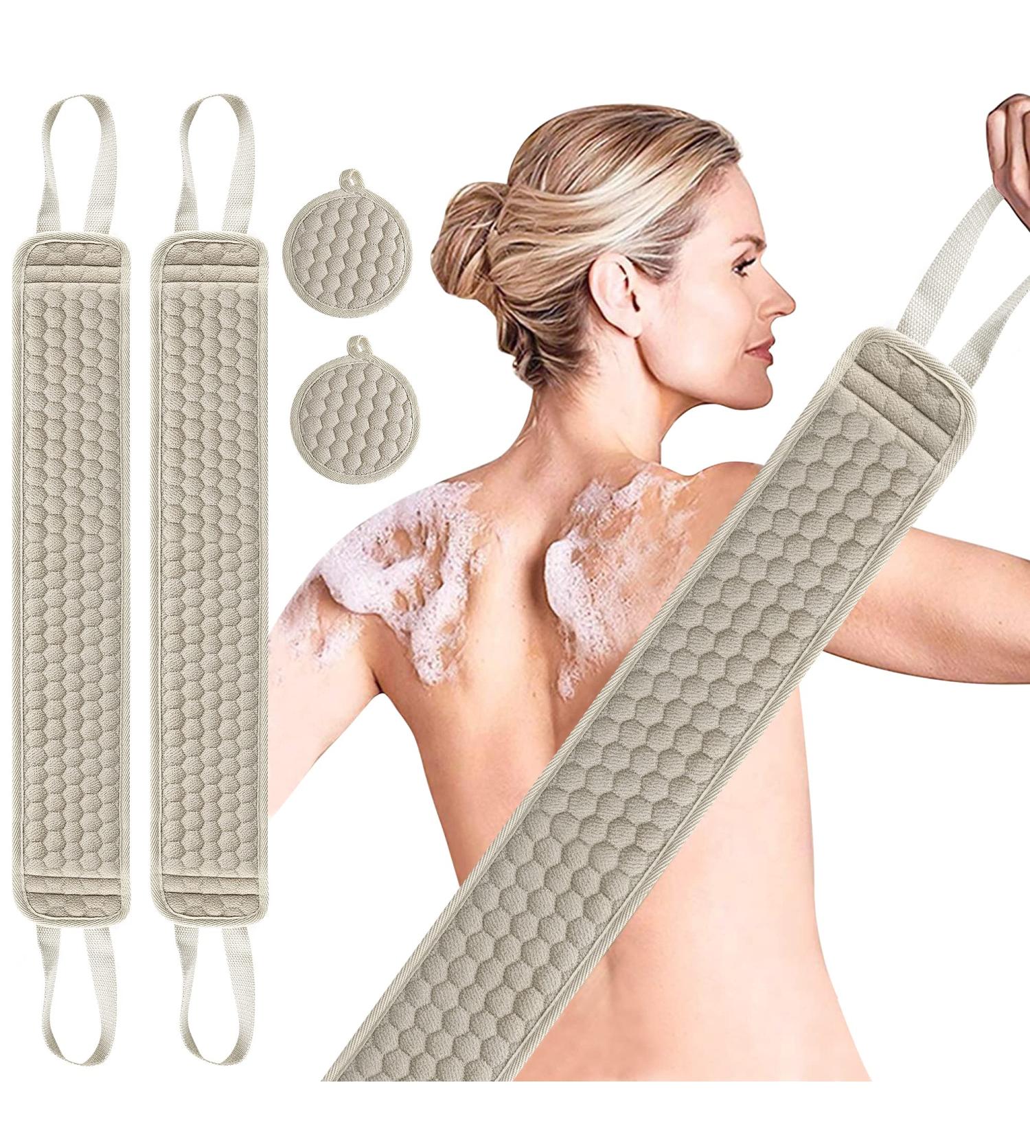 Suntee 2 Pack Exfoliating Back Scrubber Set for Shower - Loofah Back Washer for Men and Women (32.5*3.5 inch) - Buy Online on SooperMarket.com