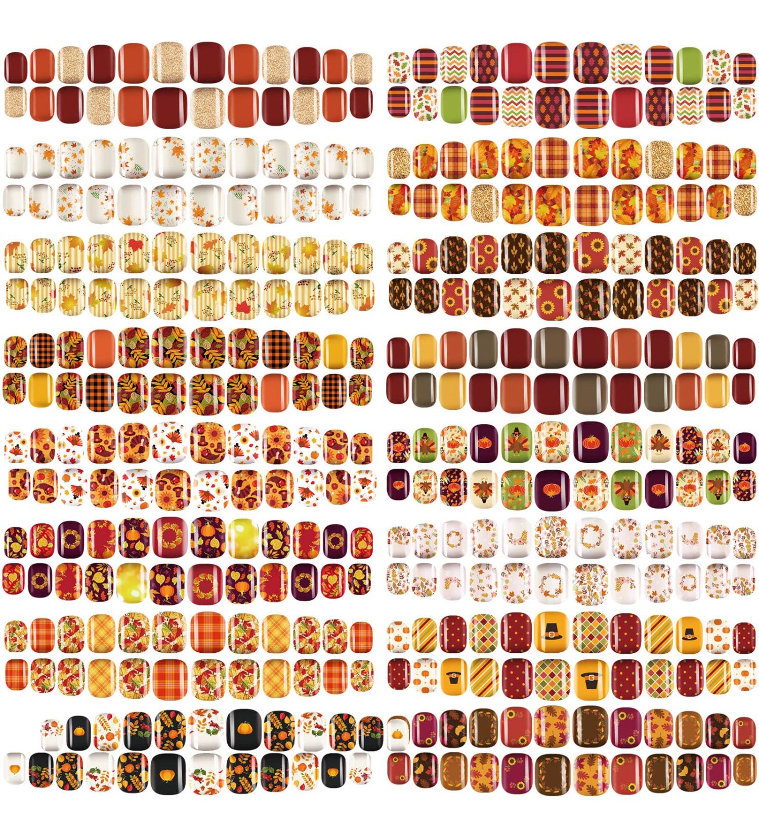 384 Pcs Fall Thanksgiving Press On Nails - Autumn Floral Pattern - Short Coffin Shape - Full Cover Fake Nails for Women - Buy Online on SooperMarket.com