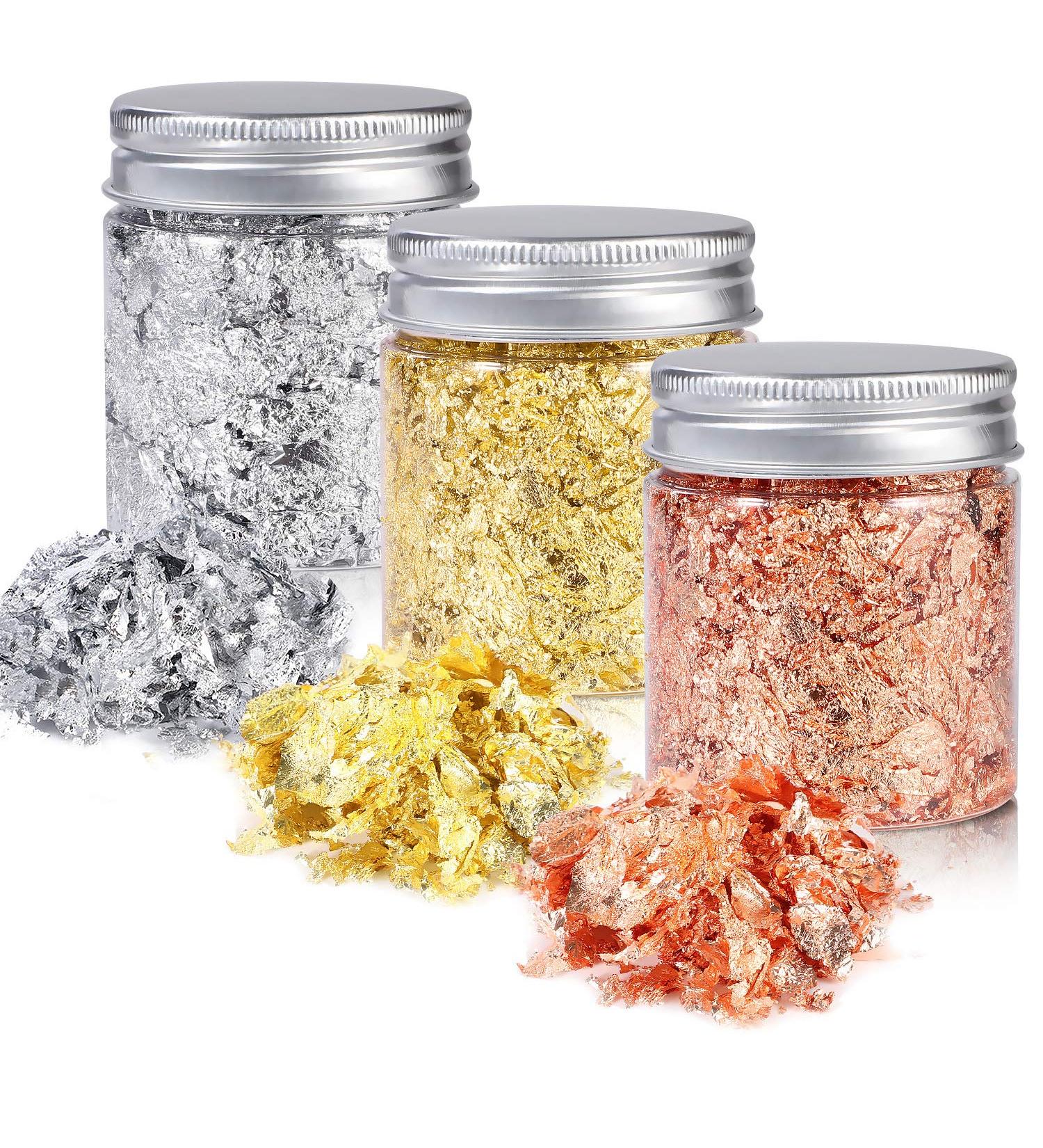 YULIKTOR Gold Foil Flakes for Resin - 15g Metallic Leaf for Nails, Painting, Crafts, Slime & Jewelry Making - 3 Bottles Imitation Gold/Silver/Copper Colors - Buy Online on SooperMarket.com
