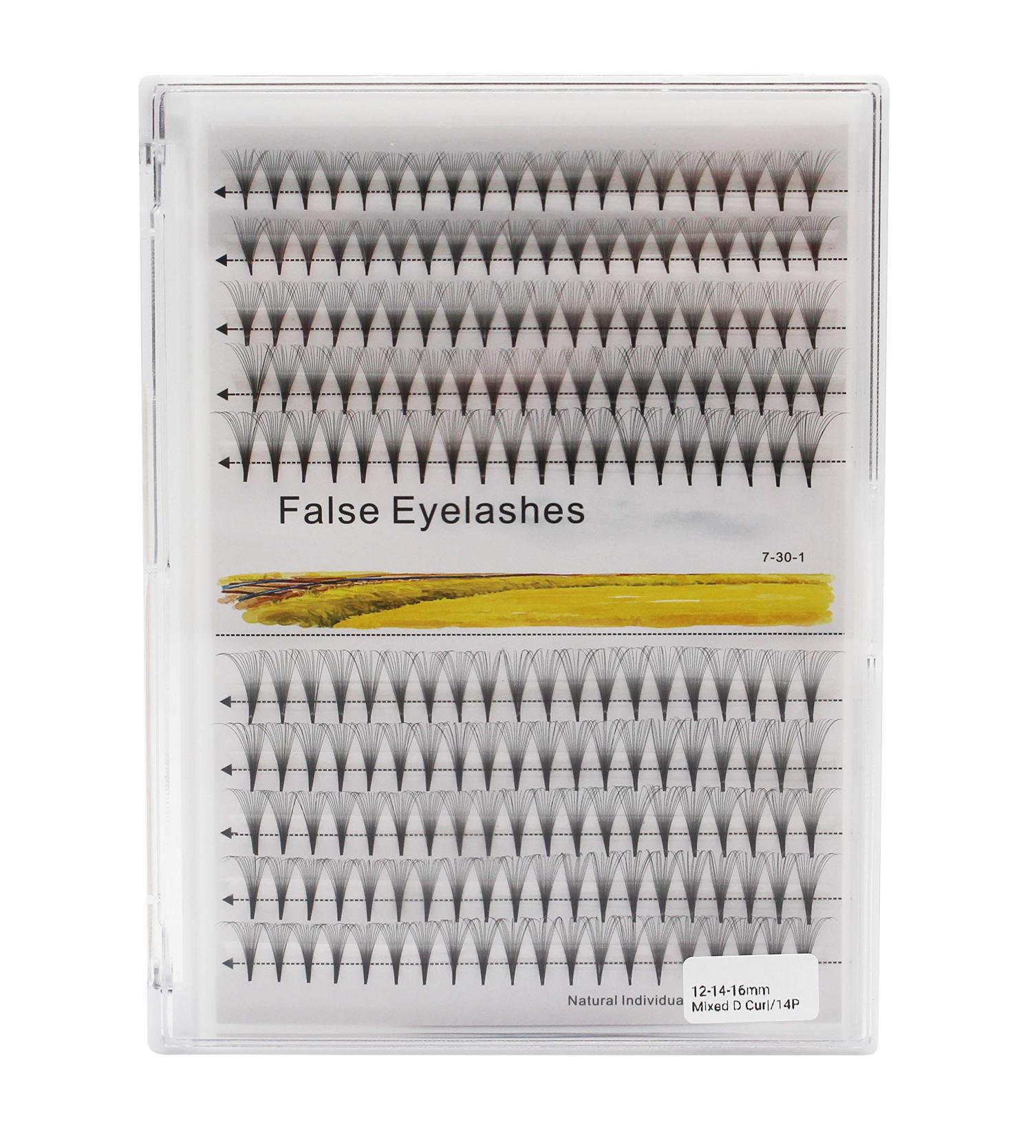 Buy Large Tray-Dedila Long Stem 14D Natural False Eyelashes - Mixed Lengths 8-14mm | Premade Volume Lash Extensions for Stunning Eye Looks - Buy Online on SooperMarket.com