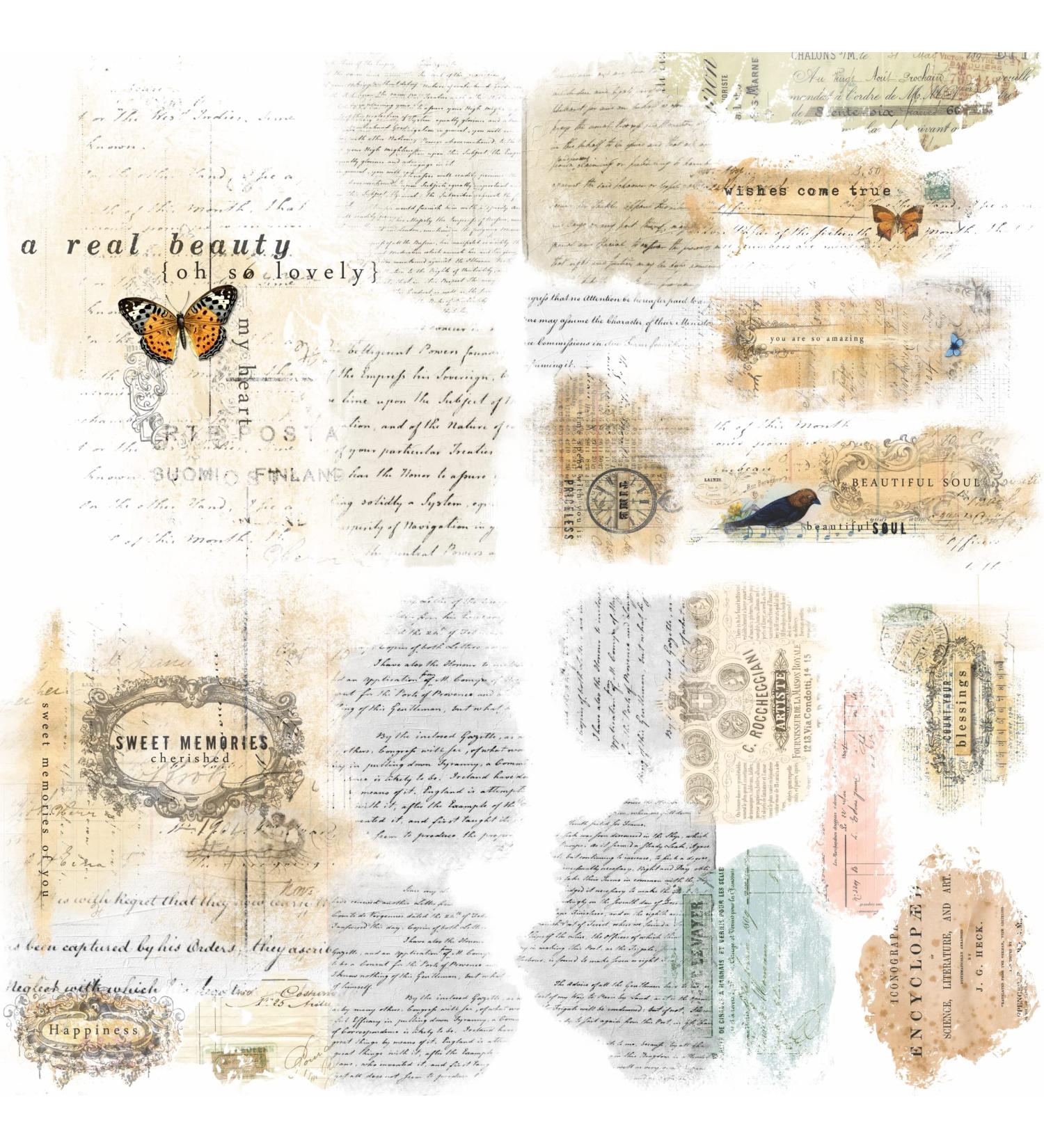Script Pieces Overlay Rice Paper  8 x 10.5 inch - 6 x Different Printed Mulberry Paper Images 30gsm Visible Fibres for Decoupage Crafts Mixed Media Collage Art - Buy Online on SooperMarket.com