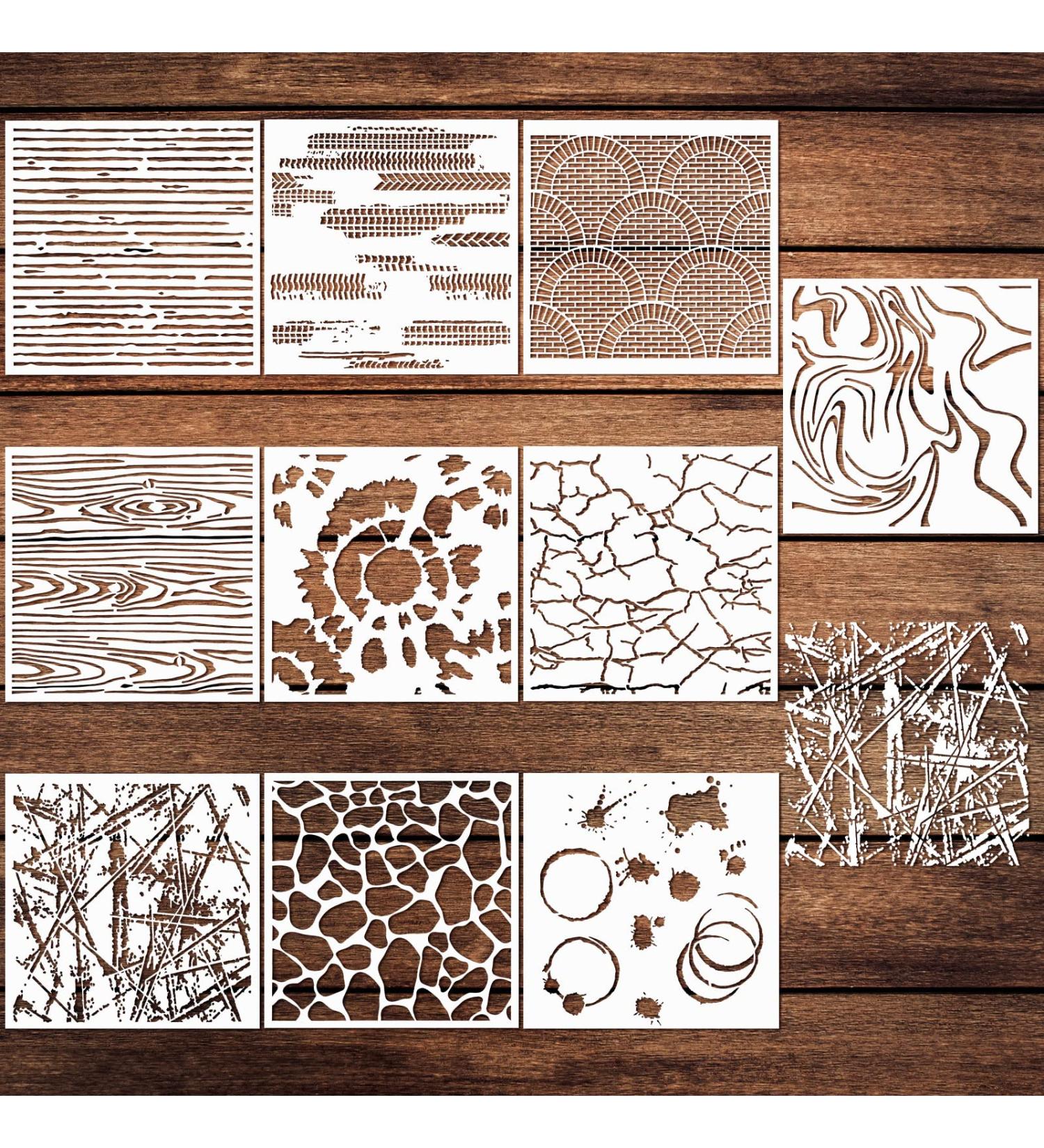10 Pcs Rustic Style Wall Texture Stencils - Reusable DIY Stencils for Painting Crackle Marble Backgrounds on Wood, Canvas, Paper, and Floor Tiles - 6 x 6 Inch - Buy Online on SooperMarket.com