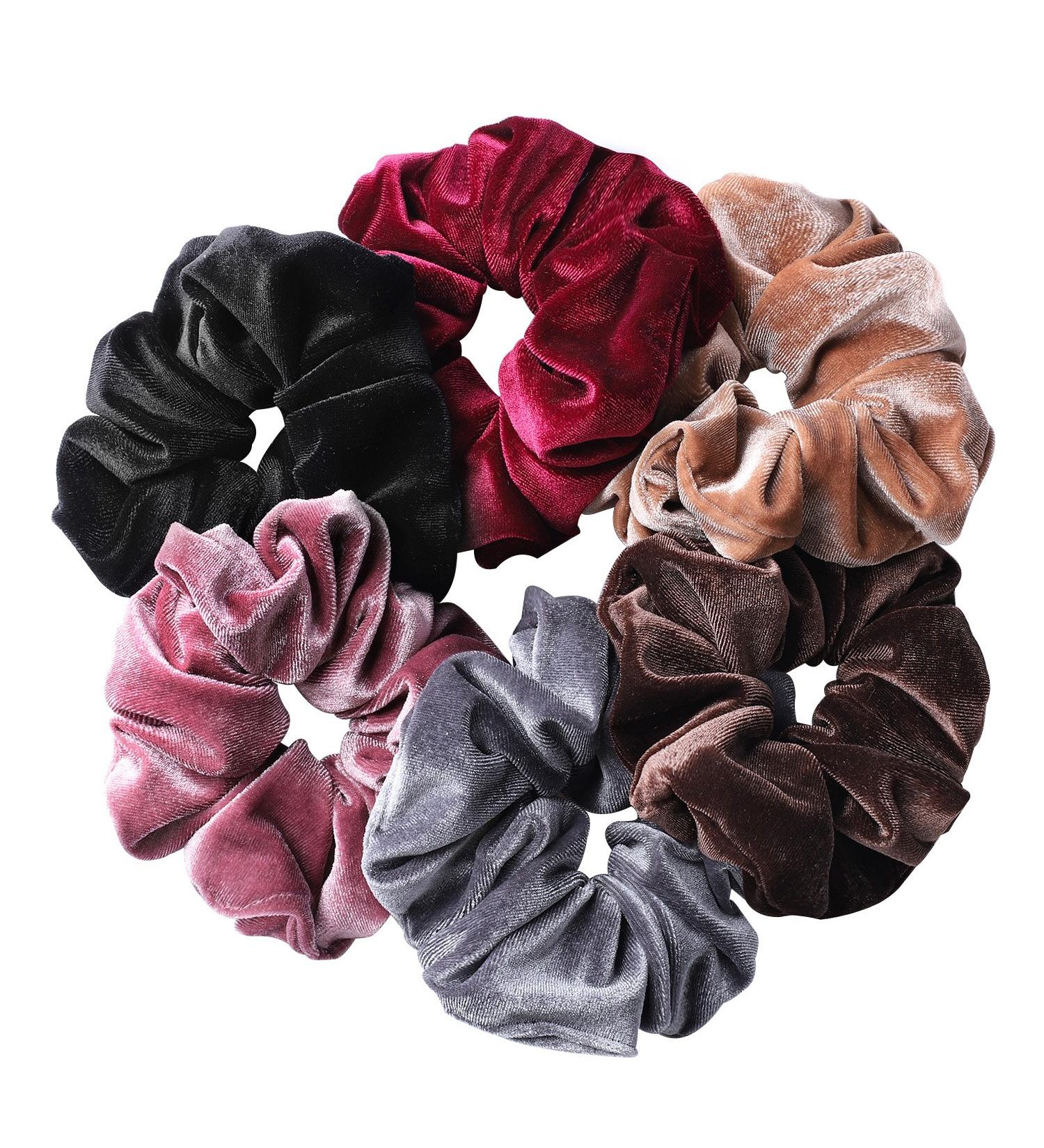 Whaline 6 Big Velvet Hair Scrunchies - Soft Elastic Bands for Women - 6 Dark Colors - Buy Online on SooperMarket.com