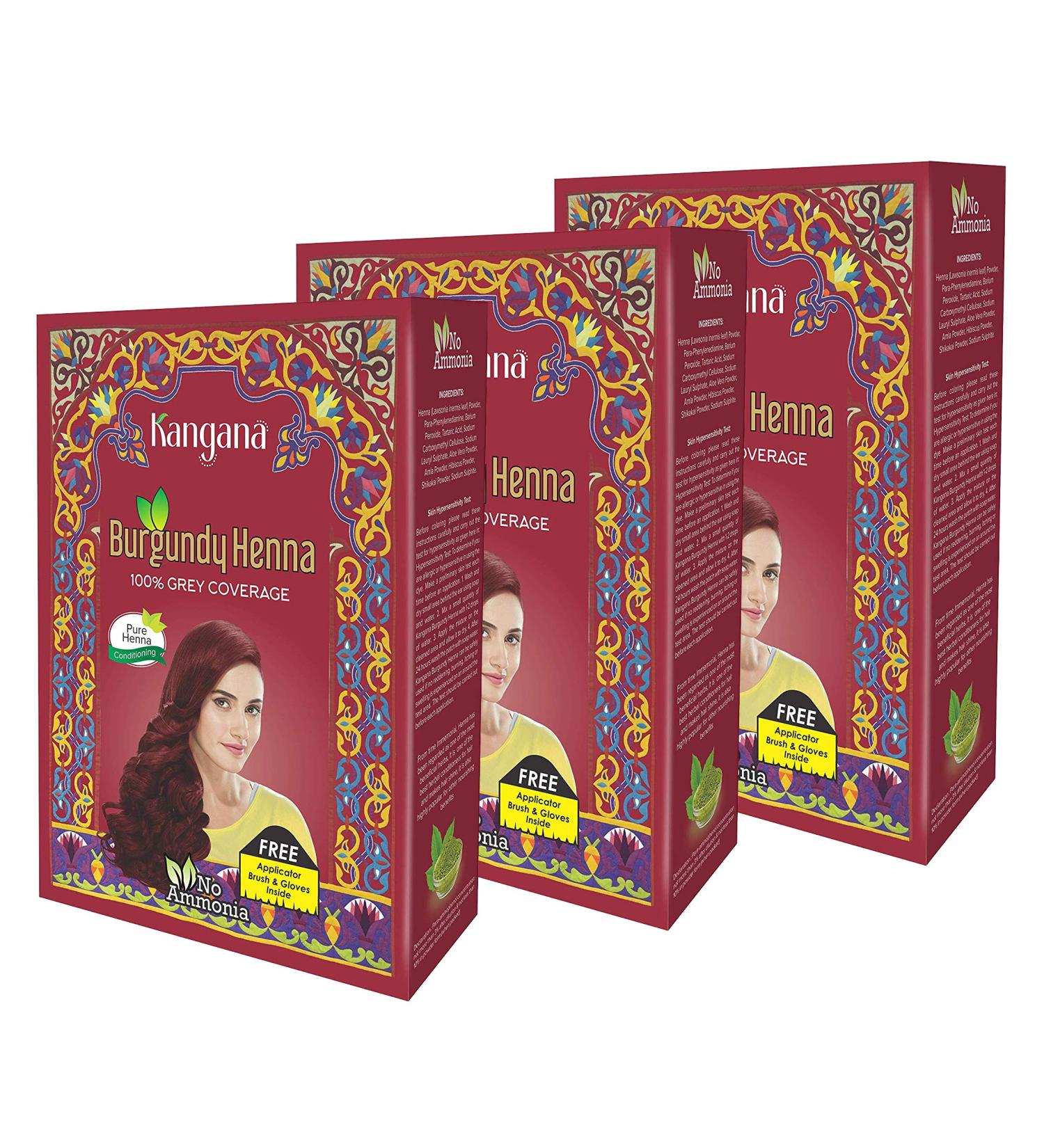 Kangana Burgundy Henna Powder - 100% Grey Coverage Natural Hair Dye 5x30g Pouches - Pack of 3 - Buy Online on SooperMarket.com