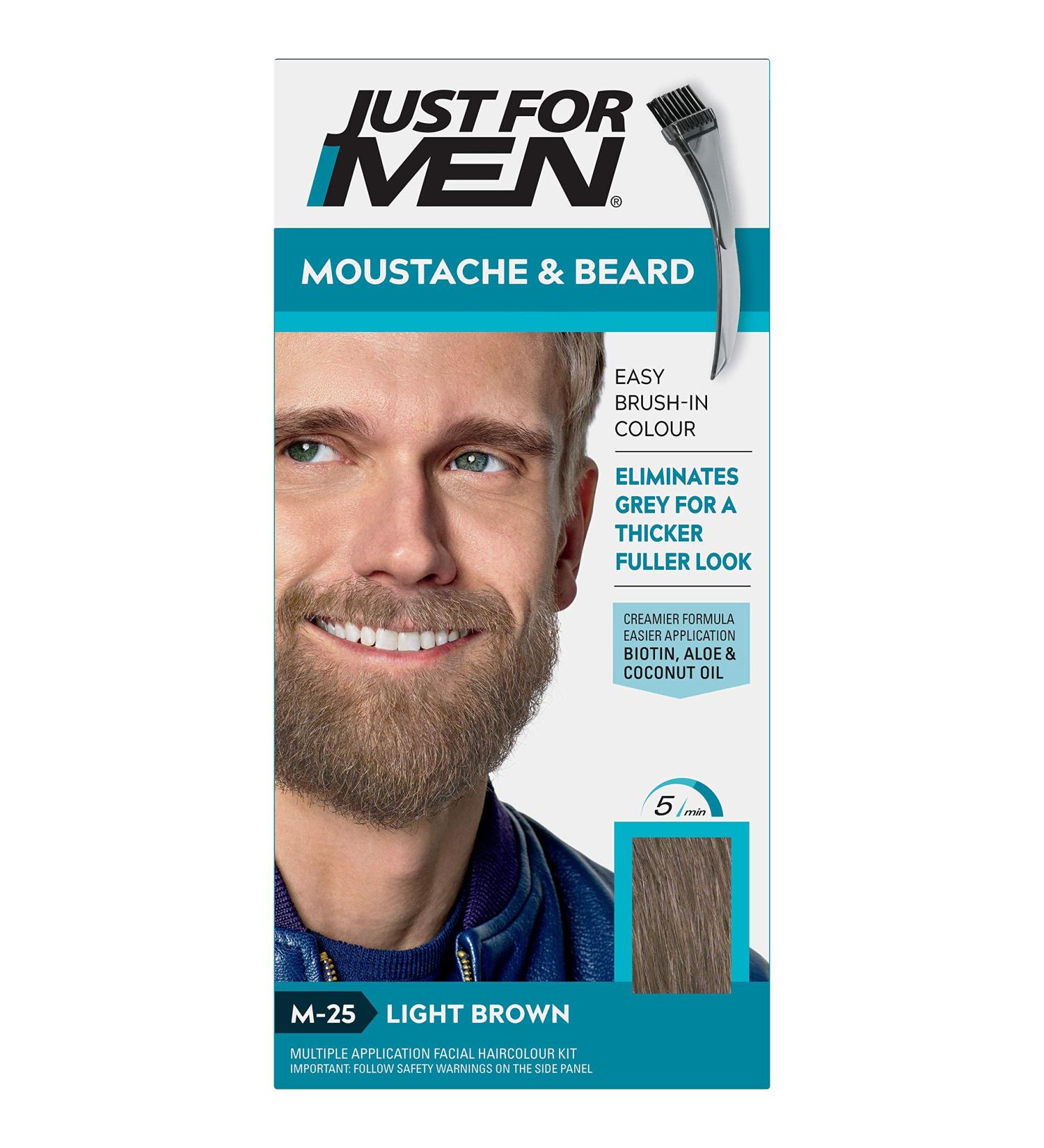 Just For Men M25 Light Brown Moustache & Beard Dye | Eliminates Grey | Thicker & Fuller Look | With Applicator Brush - Buy Online on SooperMarket.com