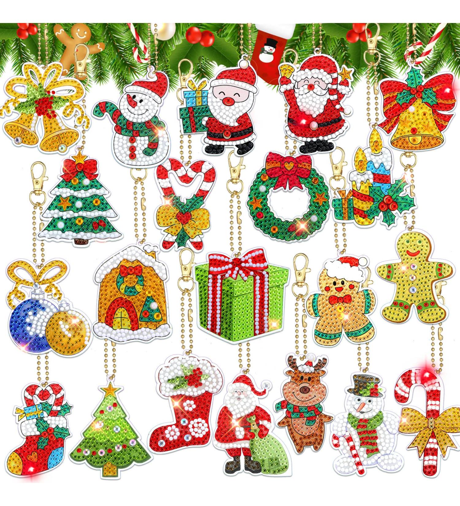 21 Pcs DIY Diamond Key Chain Ornaments - Cute Style | 5D Rhinestone Pendant Decor Kit for Kids | Christmas Diamond Art Key Ring - Buy Online on SooperMarket.com