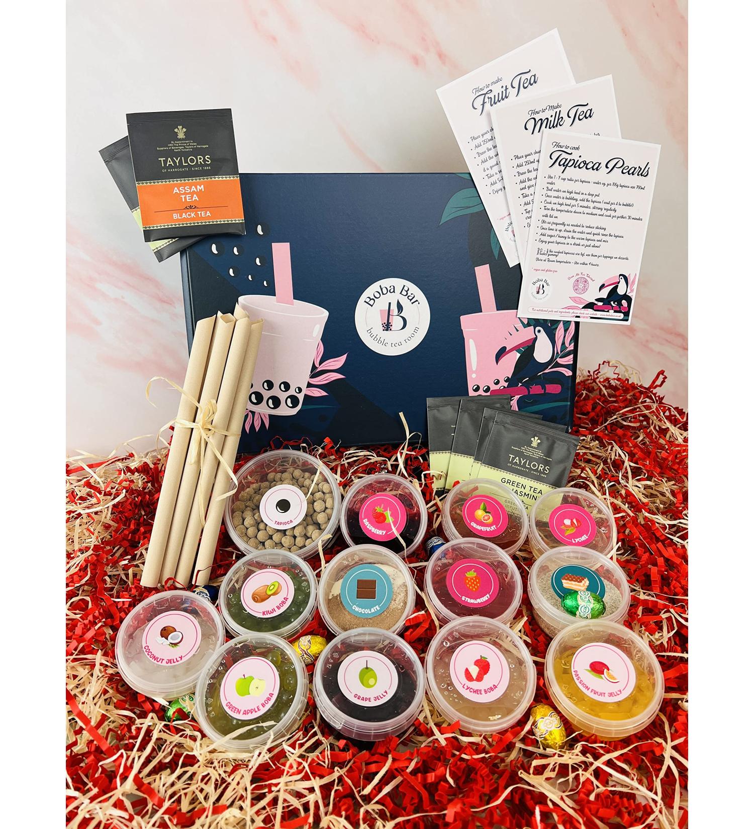 Boba Bar London | Easter Special Mixed Bubble Tea Kit | 6 Mixed Tea Flavours with Bobas Jellies & Tapioca | Serves 6 | 2 Recipe Cards - Buy Online on SooperMarket.com