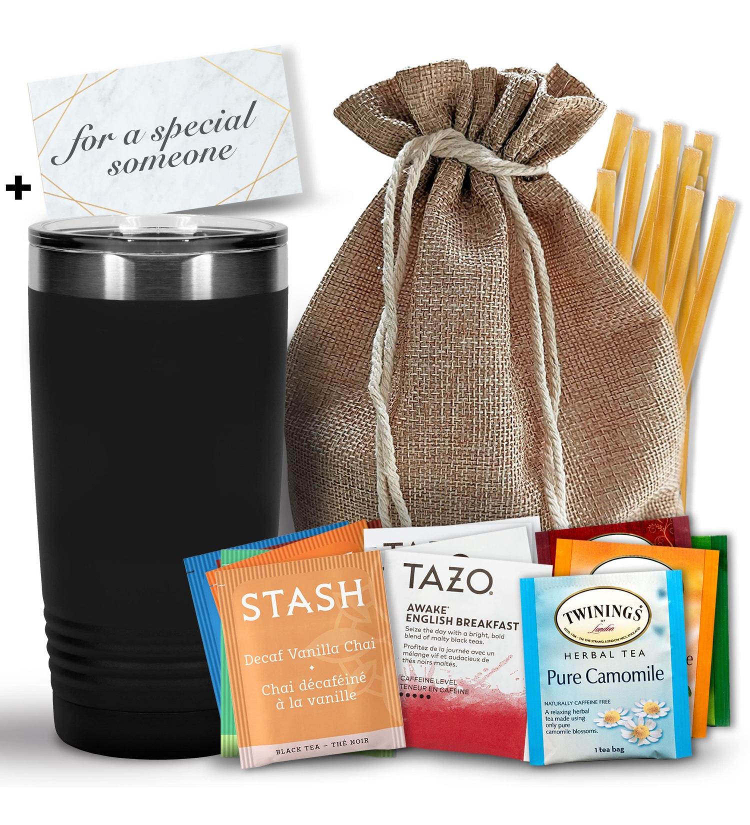Premium Bellina Tea Gift Basket for Tea Lovers - Herbal Tea Variety Pack with Insulated Tumbler, Honey Straws & Gift Bag - Perfect Gift for Women and Men - Buy Online on SooperMarket.com