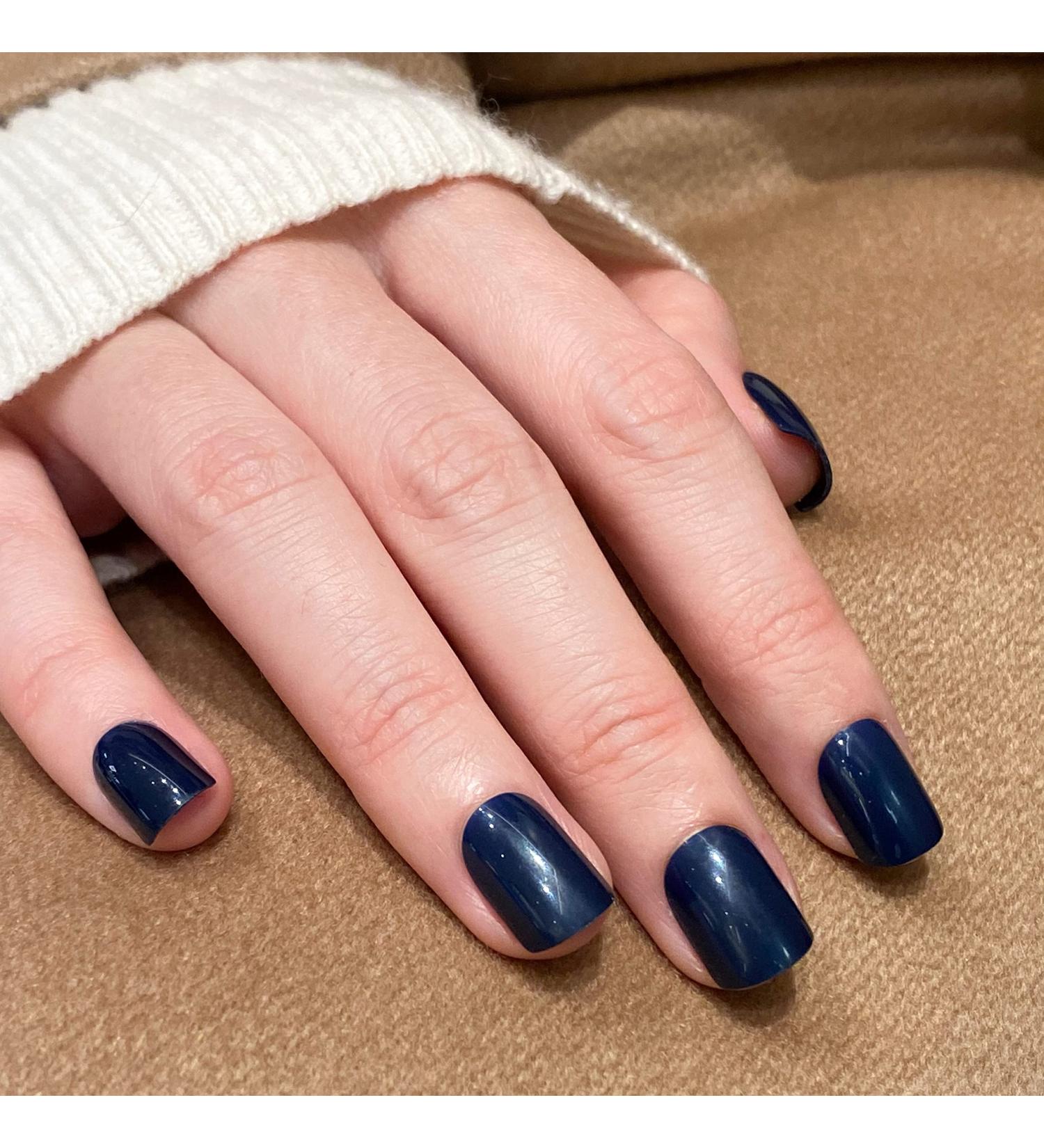Novo Ovo Dark Blue Monochrome Short Corner Oval Press-On Nails | Premium Artificial Fingernails - Easy Application with Glue - Buy Online on SooperMarket.com