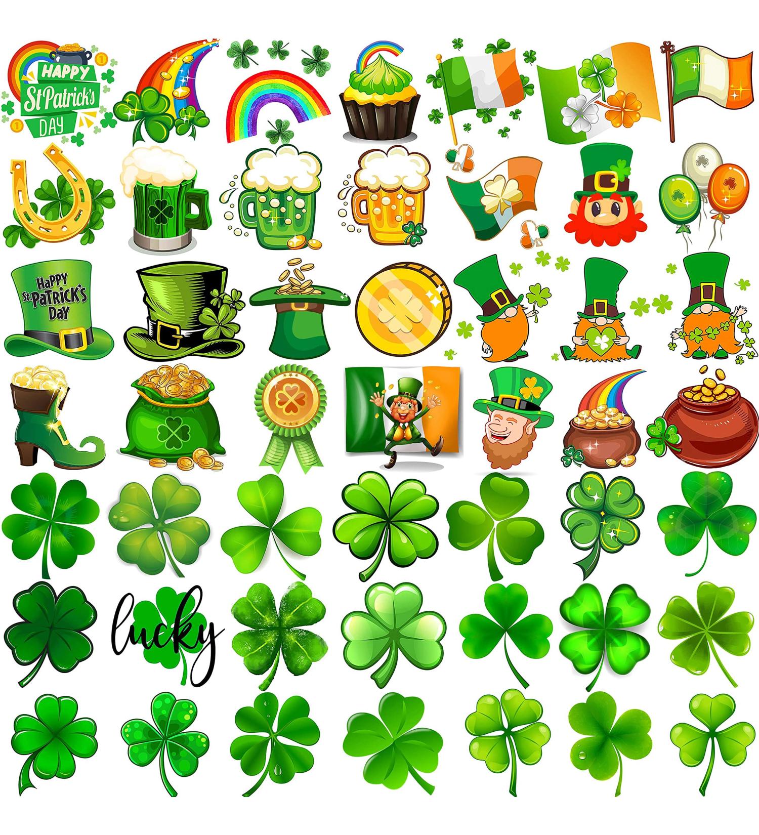 49 PCS St. Patrick's Day Tattoos Stickers - 3D Green Shamrock Temporary Tattoos for Kids, Women, Men - Irish Party Favor & Lucky Clover Accessories - Buy Online on SooperMarket.com