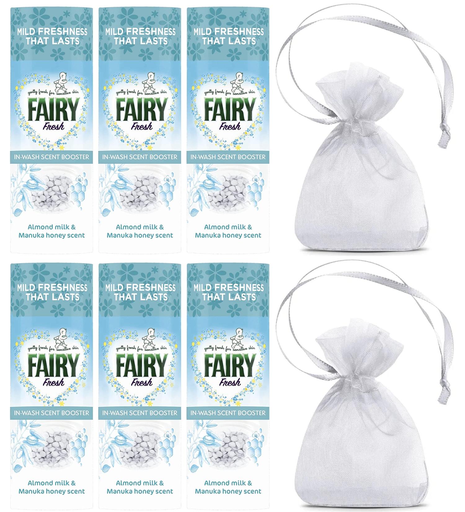 Fairy Fresh in Wash Scent Booster Beads Almond Milk & Manuka Honey Scent 6Pk 6 x 176gr + Our Gift for You: 2 x Organza Bag Size: 9x7x0.1cm - Buy Online on SooperMarket.com