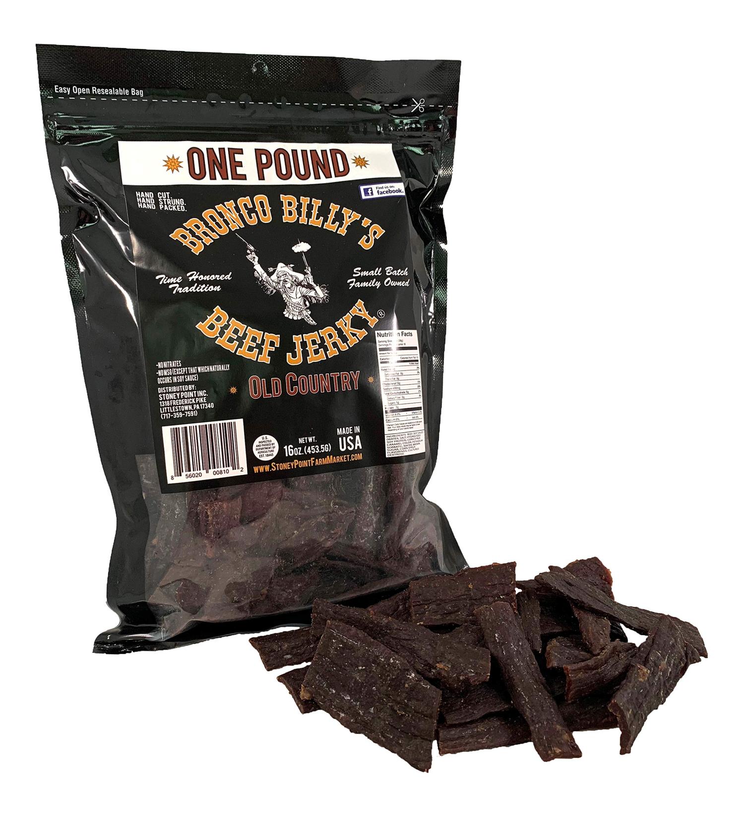 Bronco Billy's Old Country Beef Jerky - 1 lb Resealable Bag | Premium Snack - Buy Online on SooperMarket.com