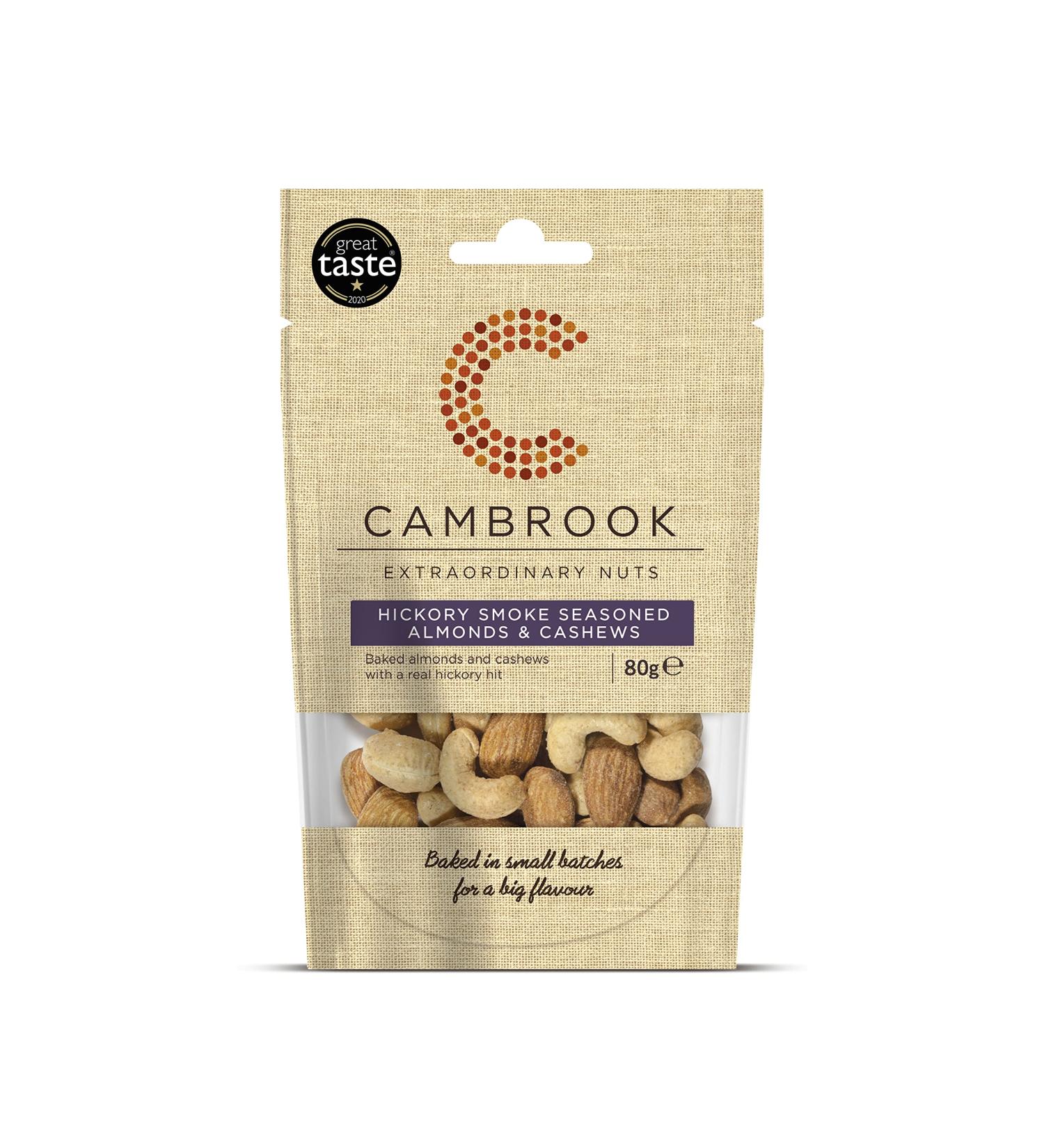 Cambrook Hickory Smoke Seasoned Almonds & Cashews 80g Bag - Premium Quality, Gluten-Free, Vegan Nuts - Buy Online on SooperMarket.com